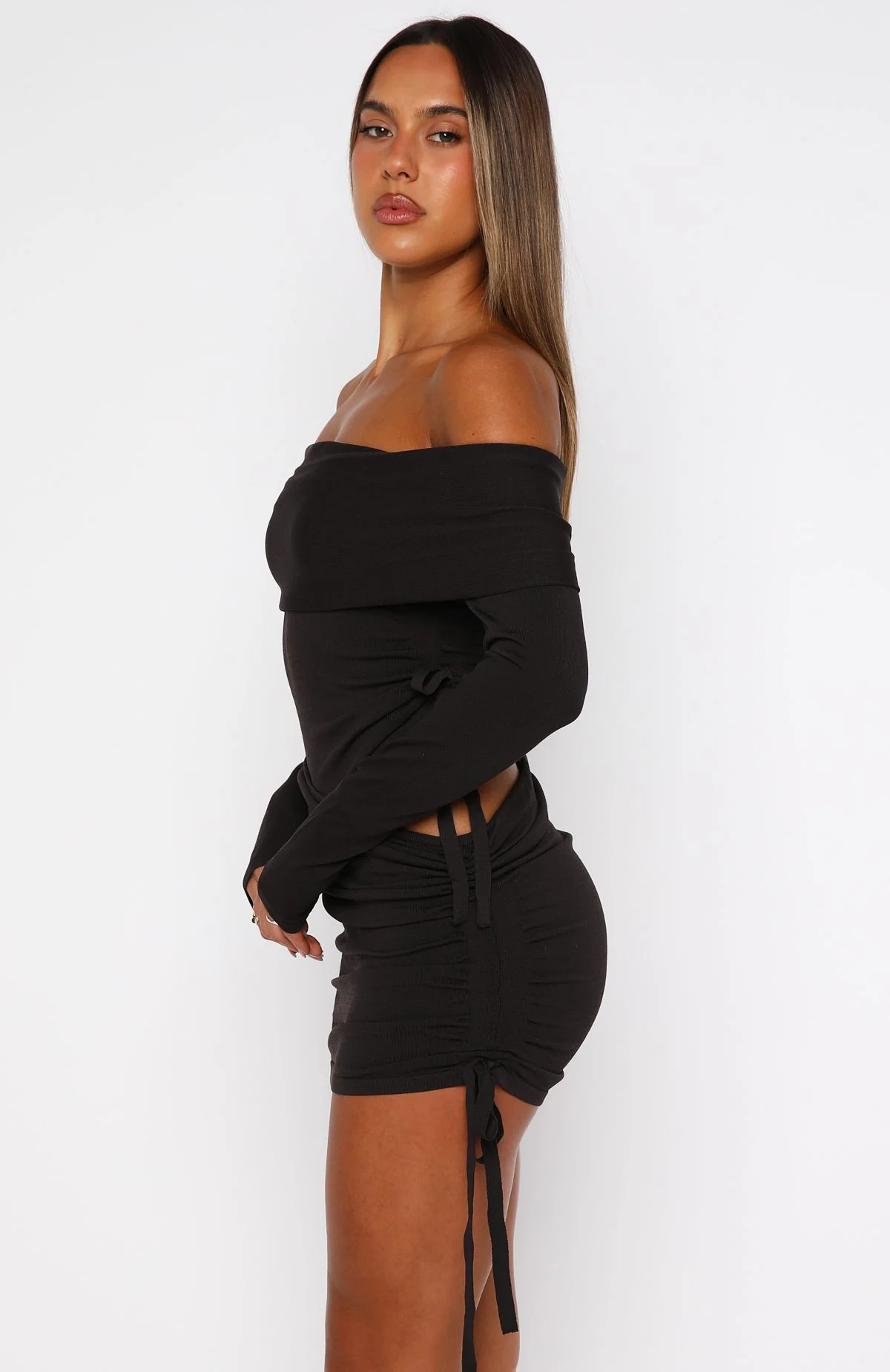 Sweet Sting Long Sleeve Mini Dress Chocolate - Image 4