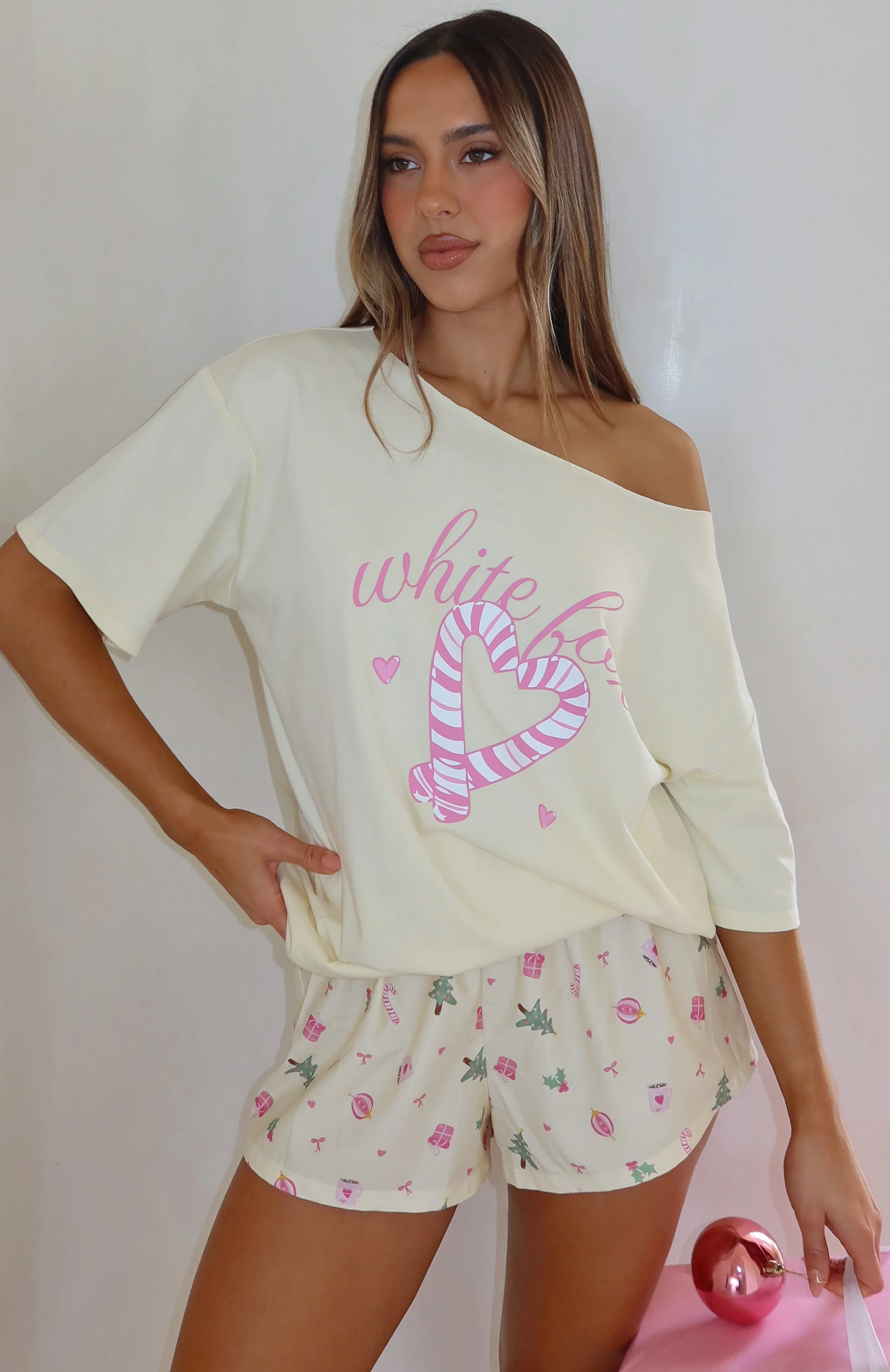 Sweetheart Pyjama Off Shoulder Tee Lemon - Image 2