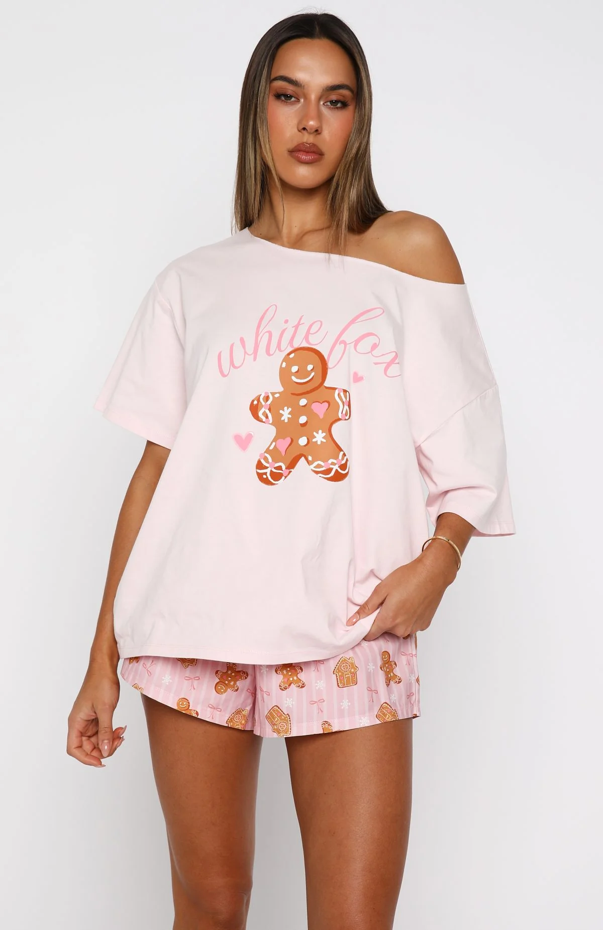 Sweetheart Pyjama Off Shoulder Tee Soft Pink - Image 2