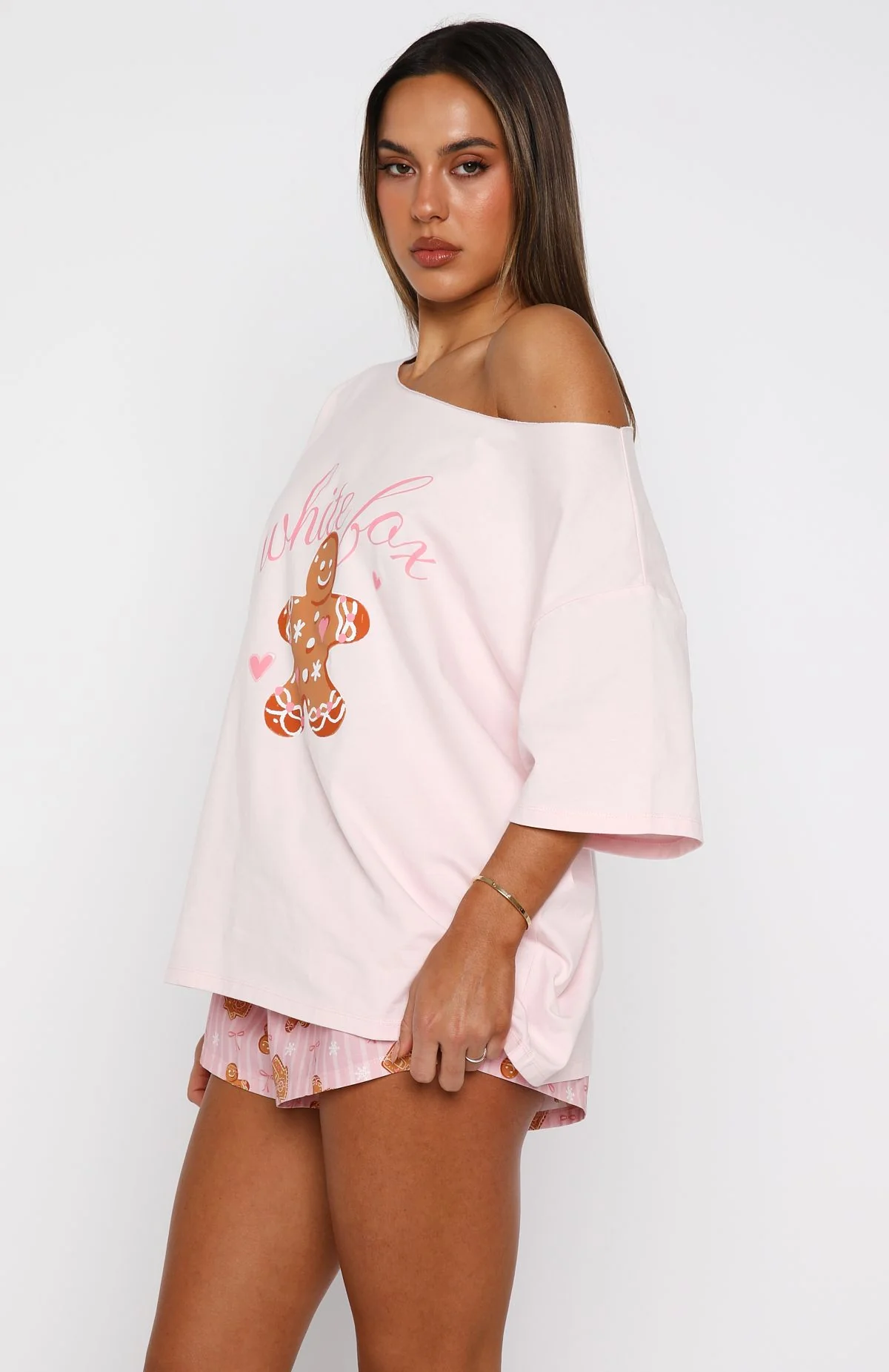 Sweetheart Pyjama Off Shoulder Tee Soft Pink - Image 3