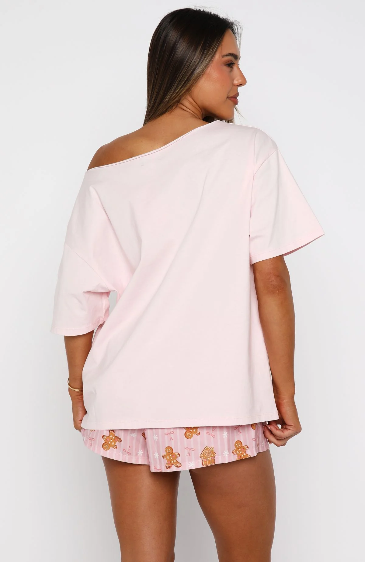 Sweetheart Pyjama Off Shoulder Tee Soft Pink - Image 4
