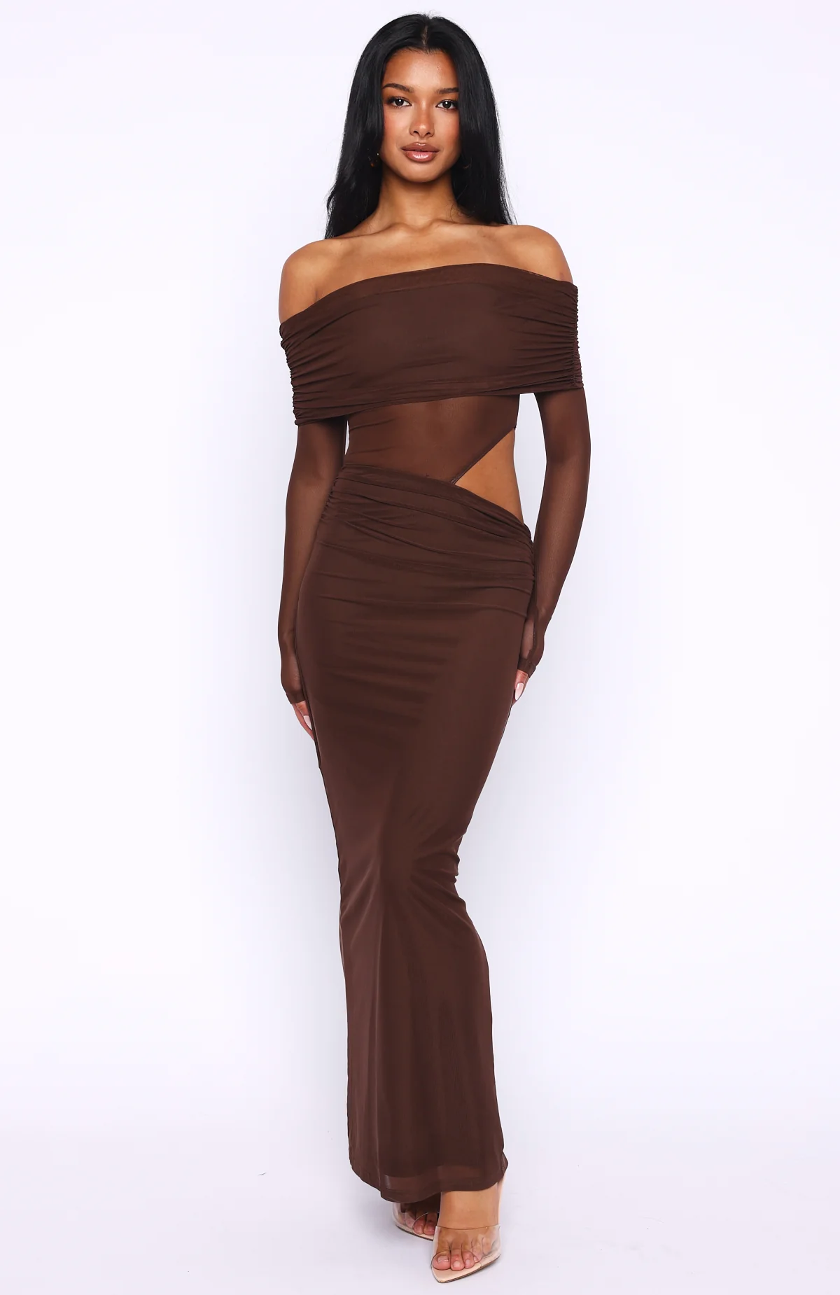 Take Another Look Long Sleeve Maxi Dress Chocolate - Image 2