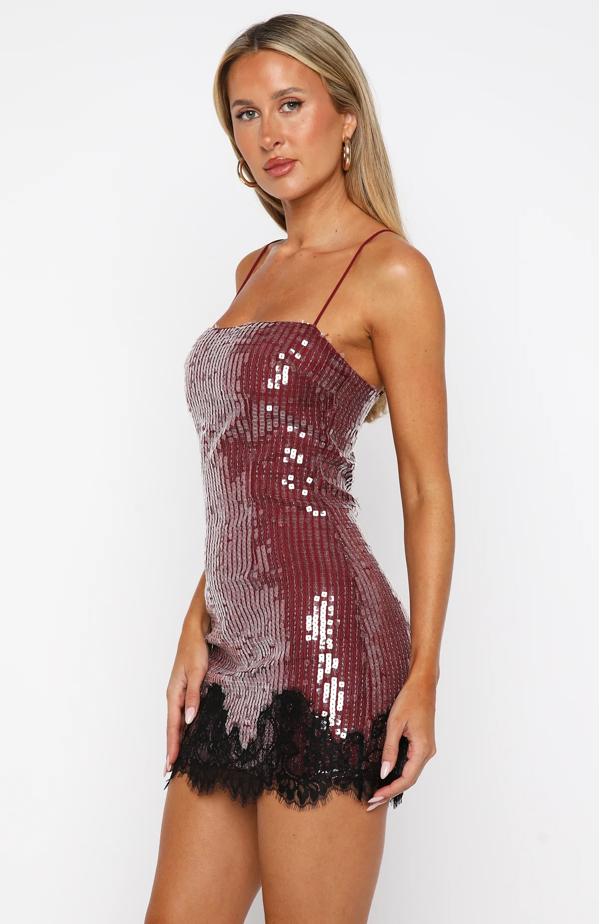 Taking It Easy Sequin Mini Dress Wine - Image 4