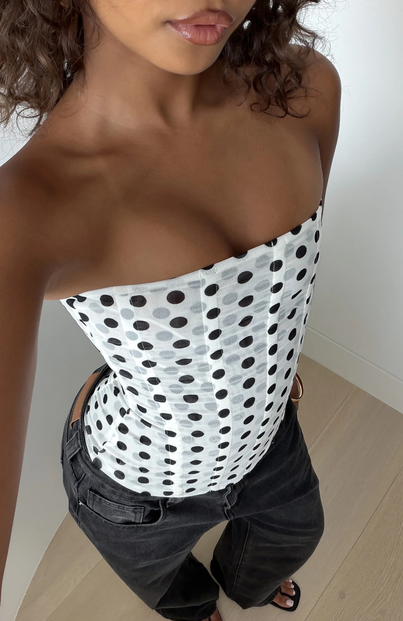 Tell Me A Secret Strapless Bustier White/Black Polka Dot - Image 2