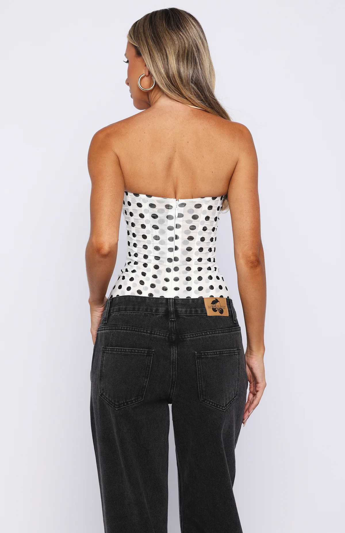 Tell Me A Secret Strapless Bustier White/Black Polka Dot - Image 5