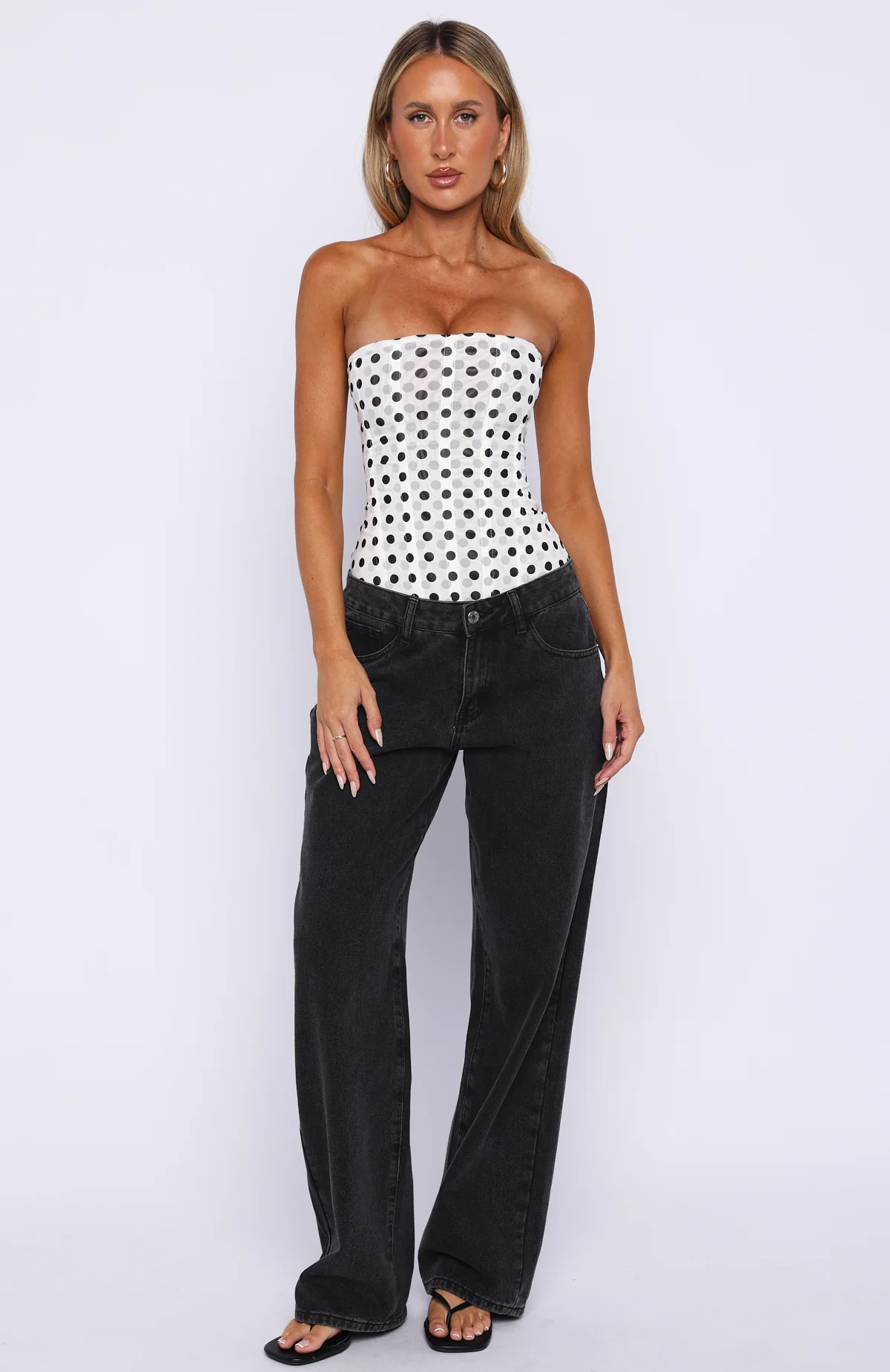 Tell Me A Secret Strapless Bustier White/Black Polka Dot - Image 6