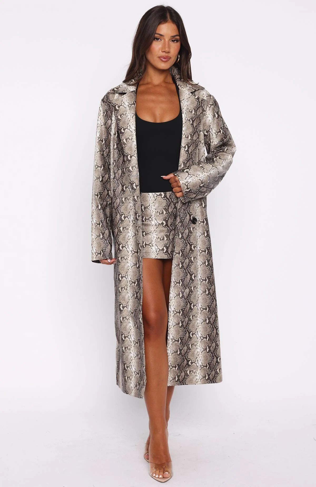 The Hardest Part PU Coat Tan Snake - Image 2