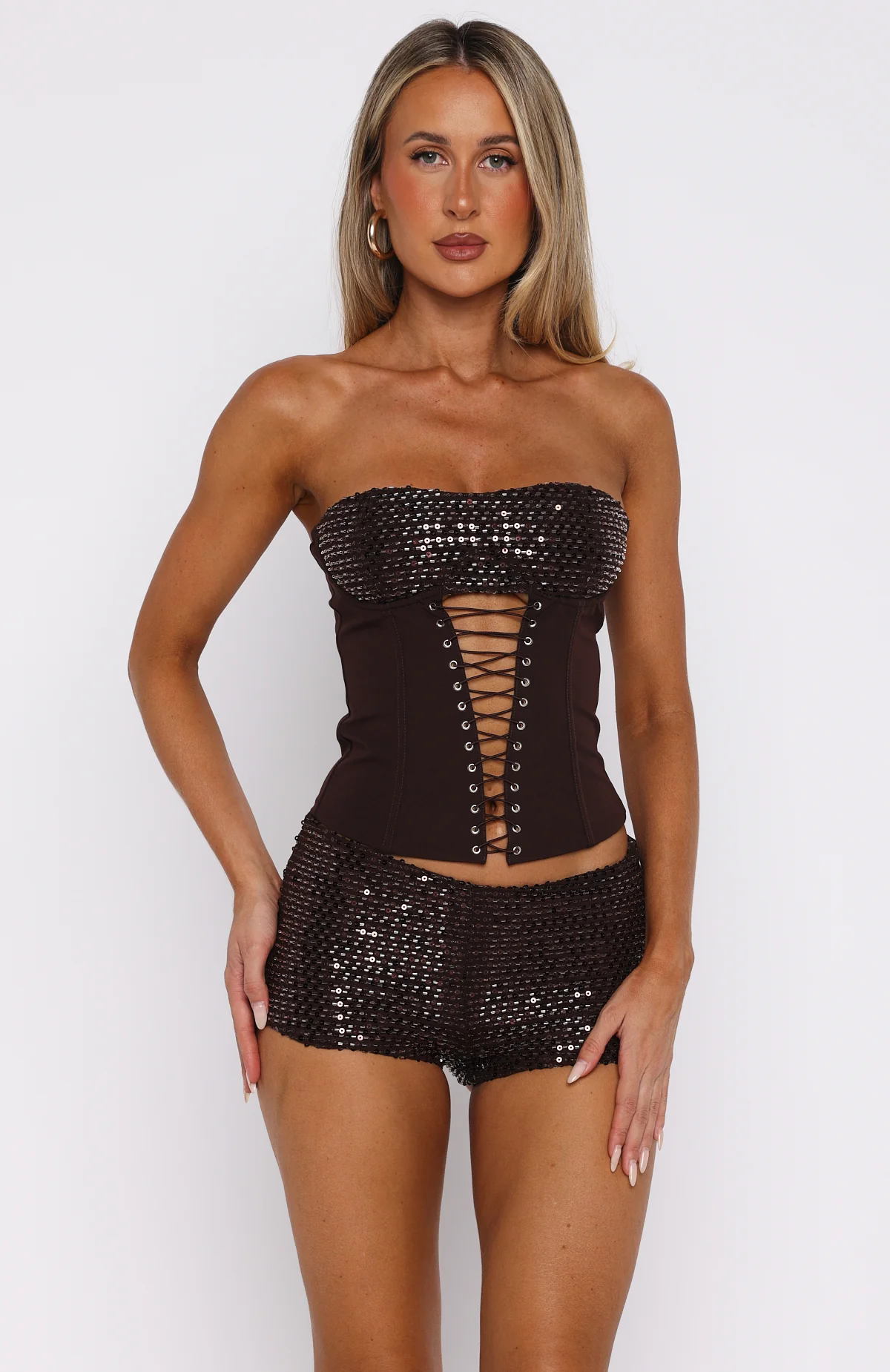 The Lime Light Beaded Bustier Chocolate - Image 2