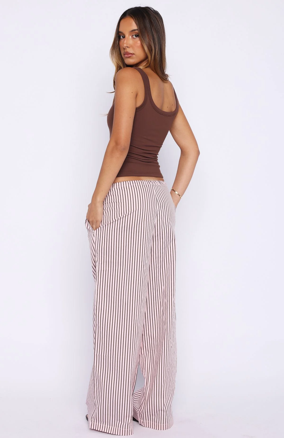 The Sweetest Love Drawstring Pants Pink/Chocolate Stripe - Image 4
