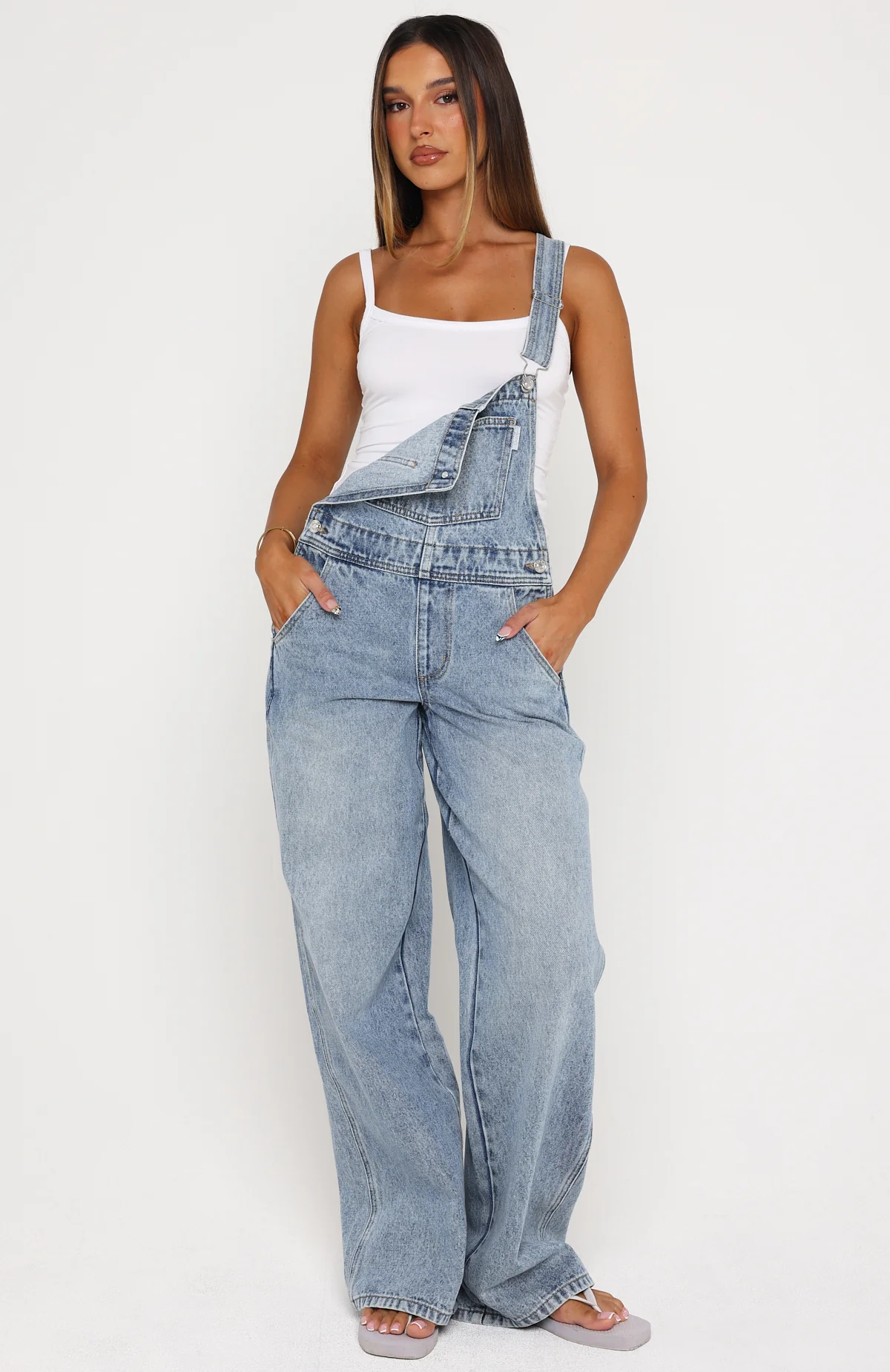 This Isn't Working Denim Overall Jumpsuit Vintage Ice Blue - Image 2