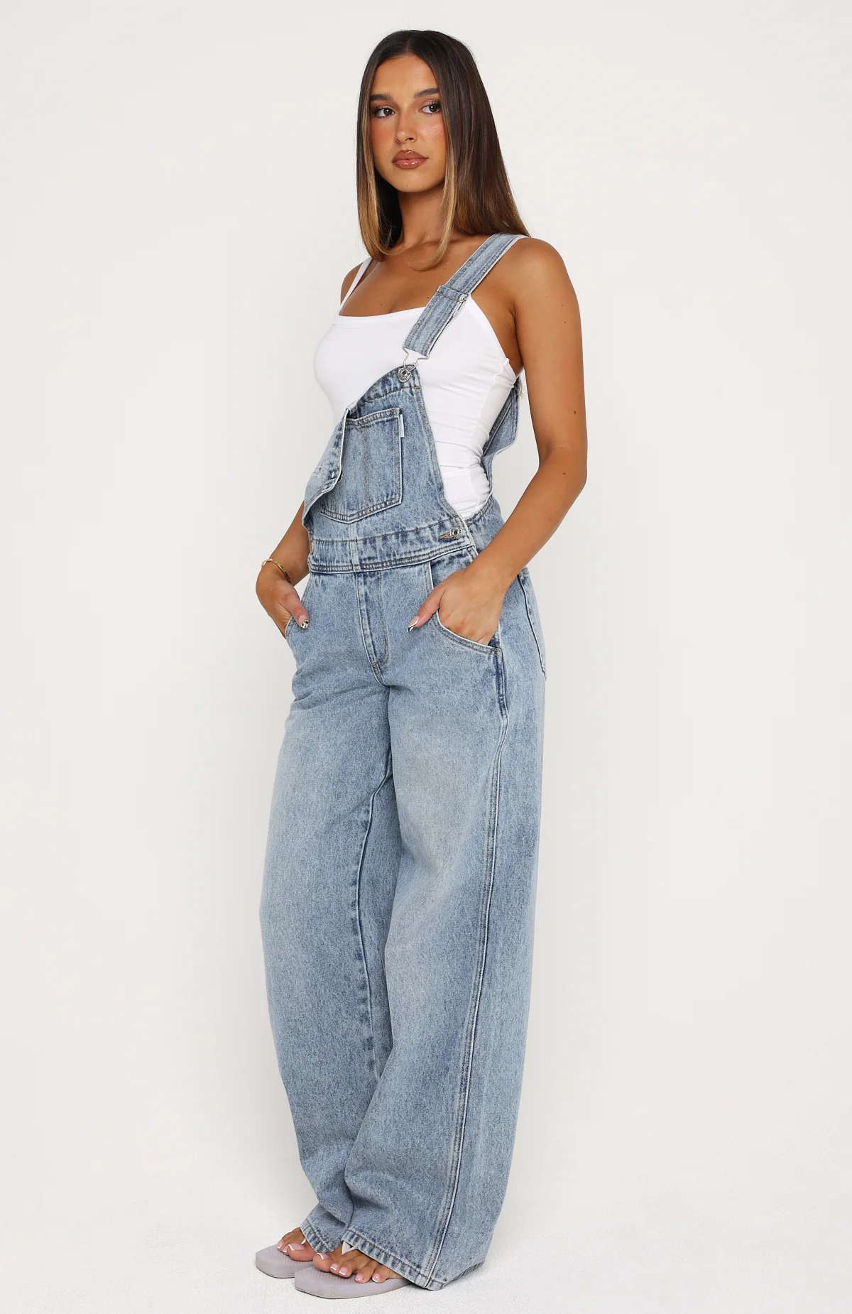 This Isn't Working Denim Overall Jumpsuit Vintage Ice Blue - Image 3