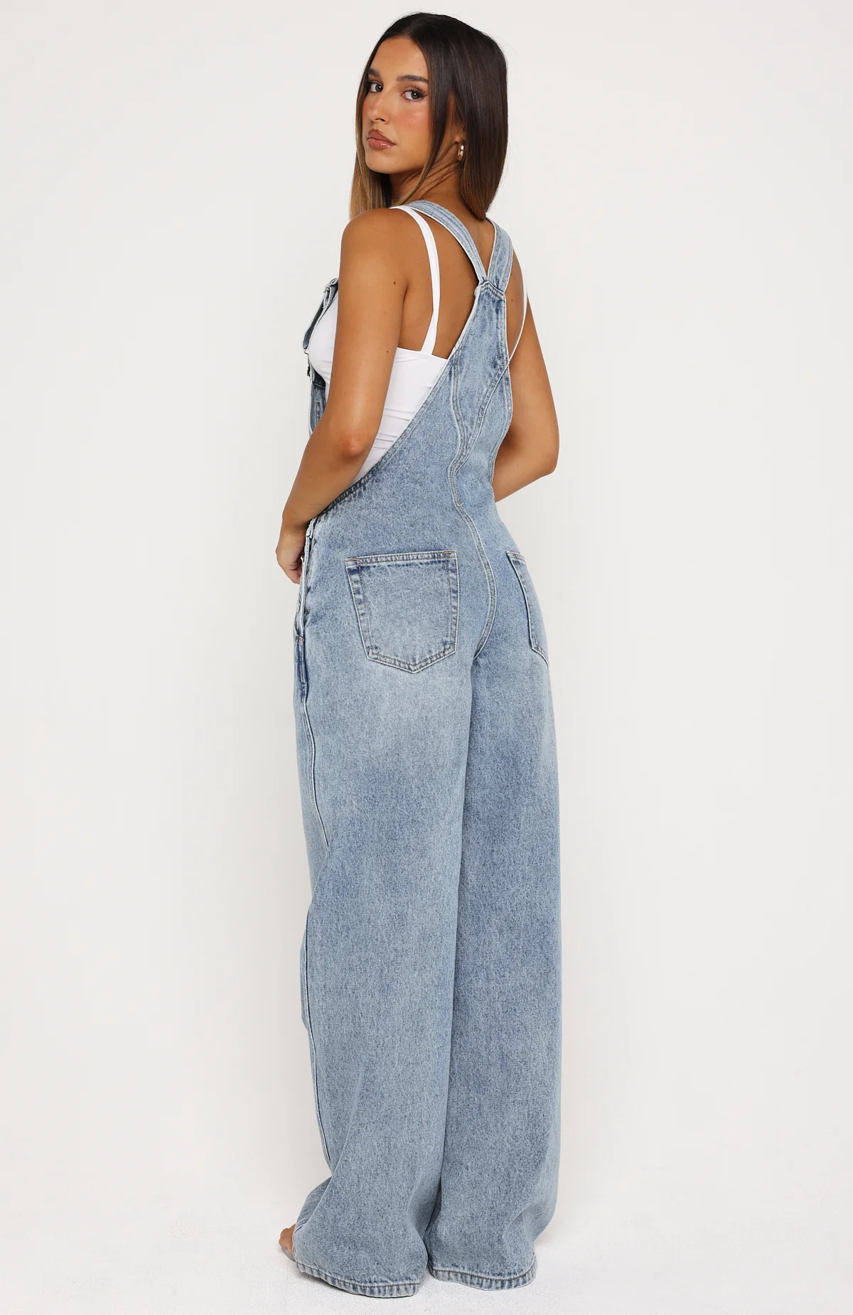 This Isn't Working Denim Overall Jumpsuit Vintage Ice Blue - Image 4