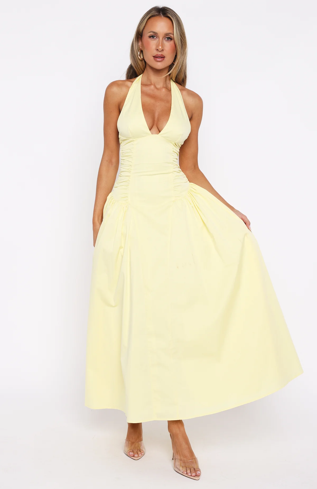Tinsel Trouble Halter Midi Dress Lemon - Image 2