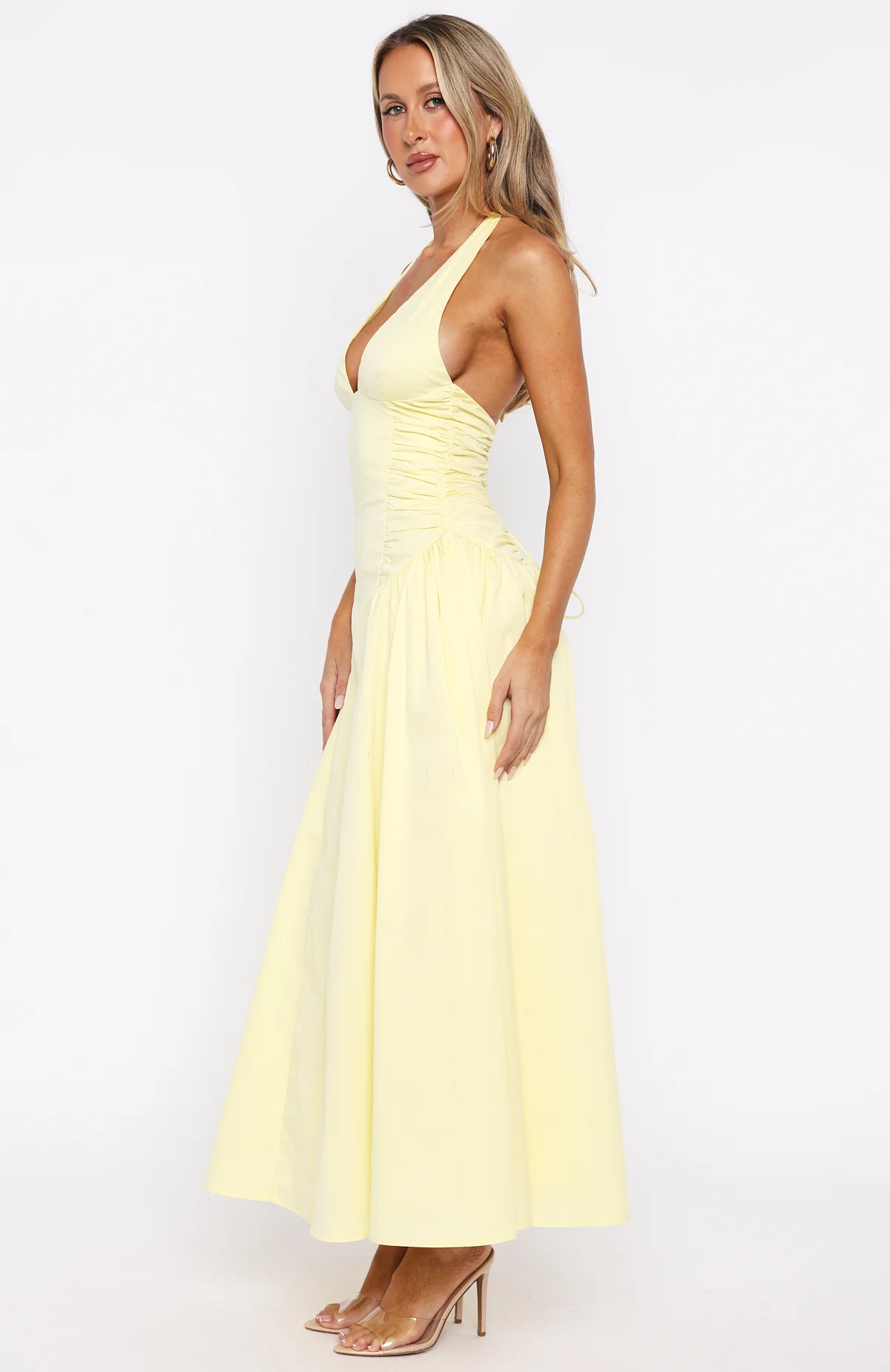 Tinsel Trouble Halter Midi Dress Lemon - Image 3
