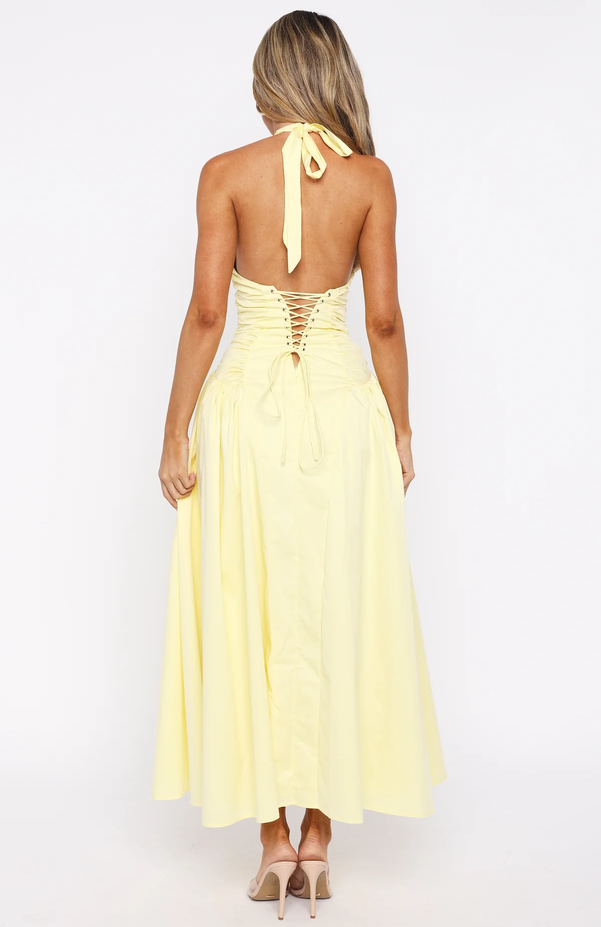 Tinsel Trouble Halter Midi Dress Lemon - Image 4