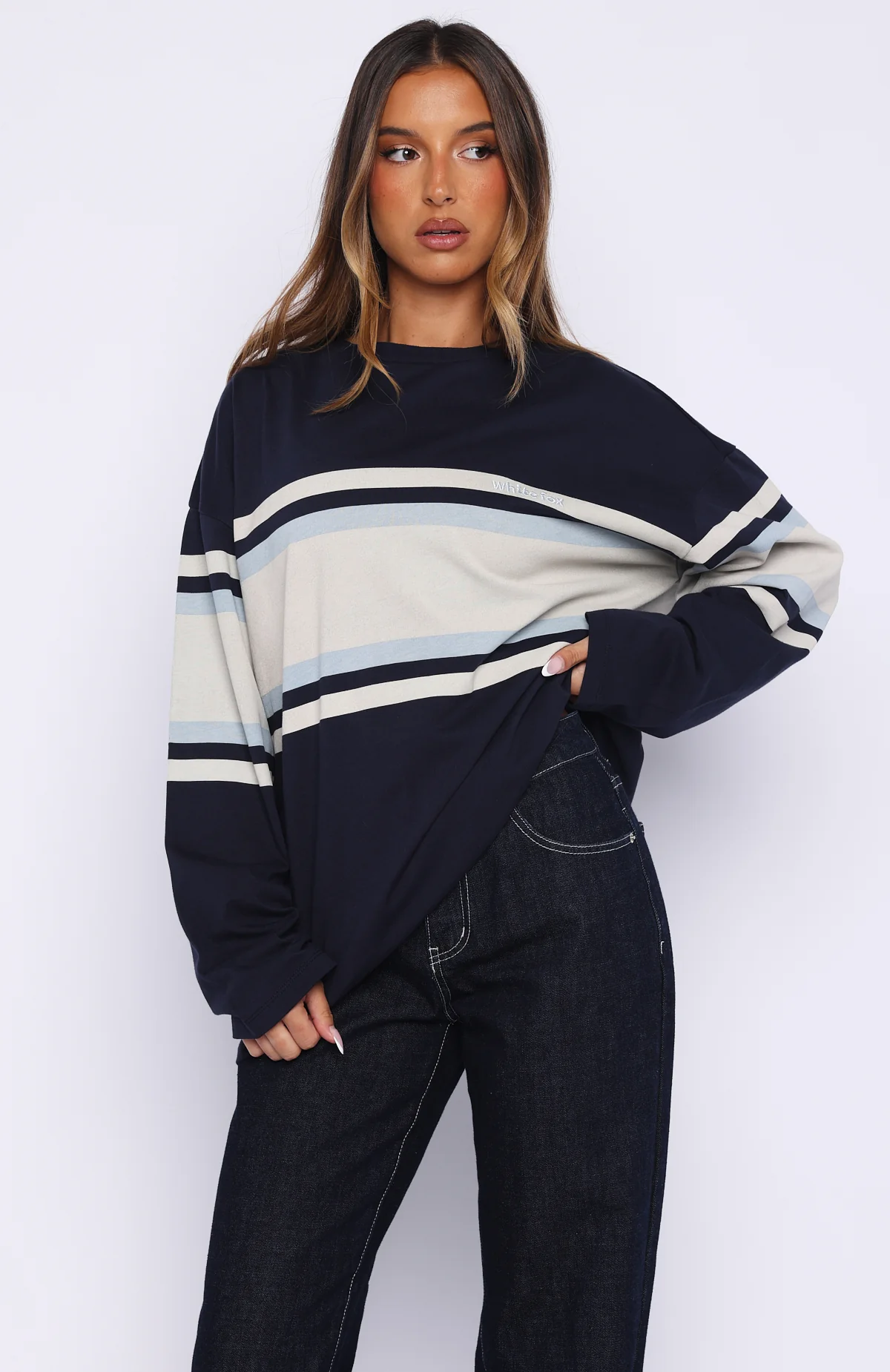 Too Cool For You Oversized Long Sleeve Tee Navy - Image 2