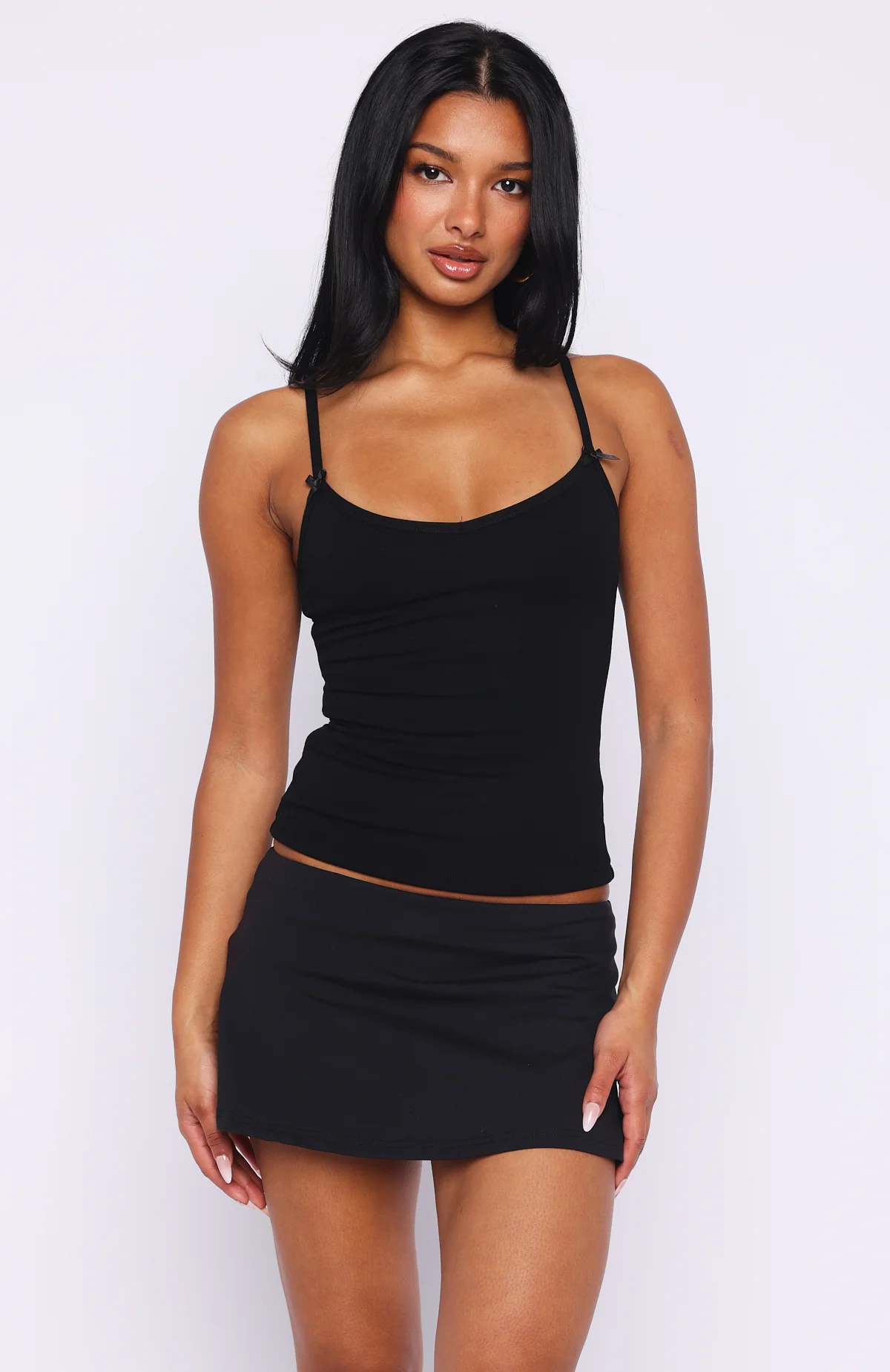 Too Cute To Care Bow Trim Cami Top Black - Image 3
