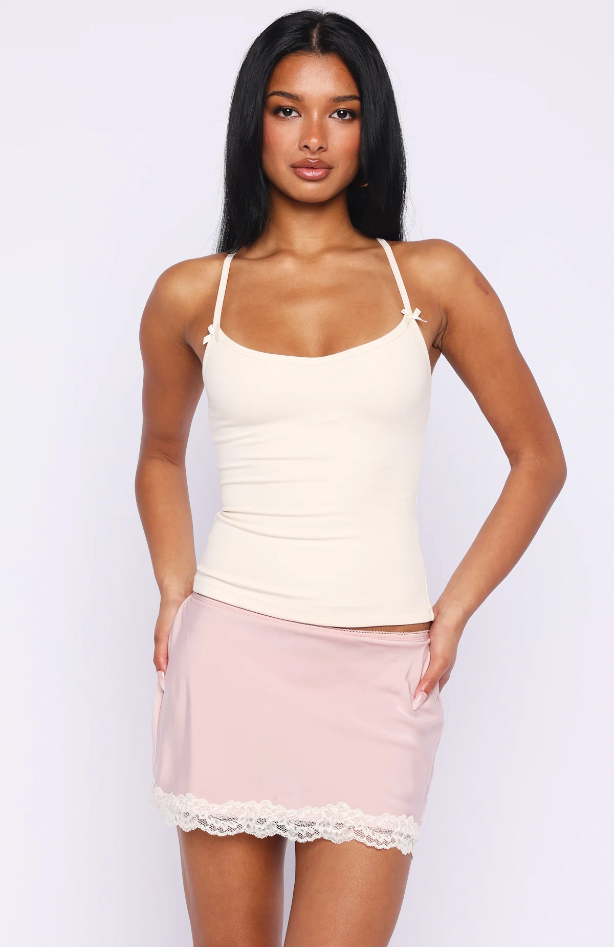 Too Cute To Care Bow Trim Cami Top Cream - Image 2