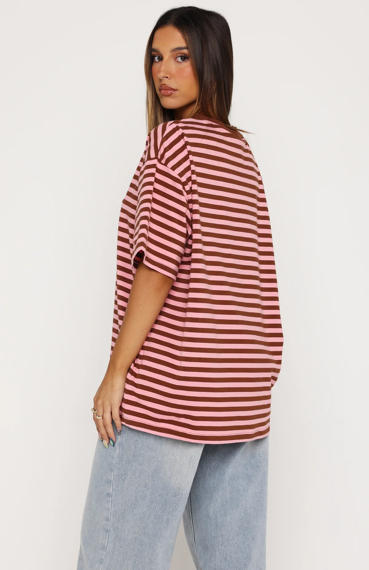 Touchdown Oversized Tee Brown/Pink Stripe - Image 4