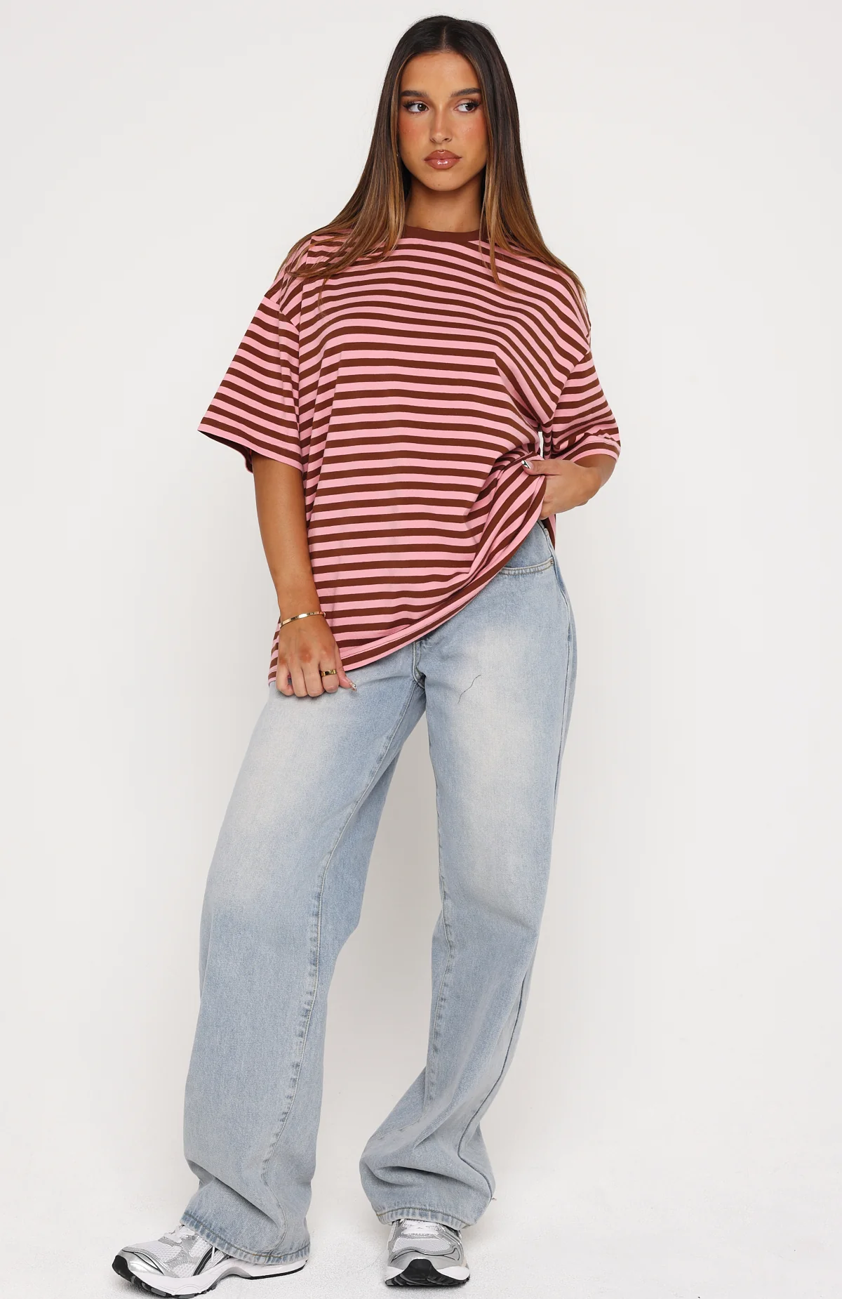Touchdown Oversized Tee Brown/Pink Stripe - Image 5