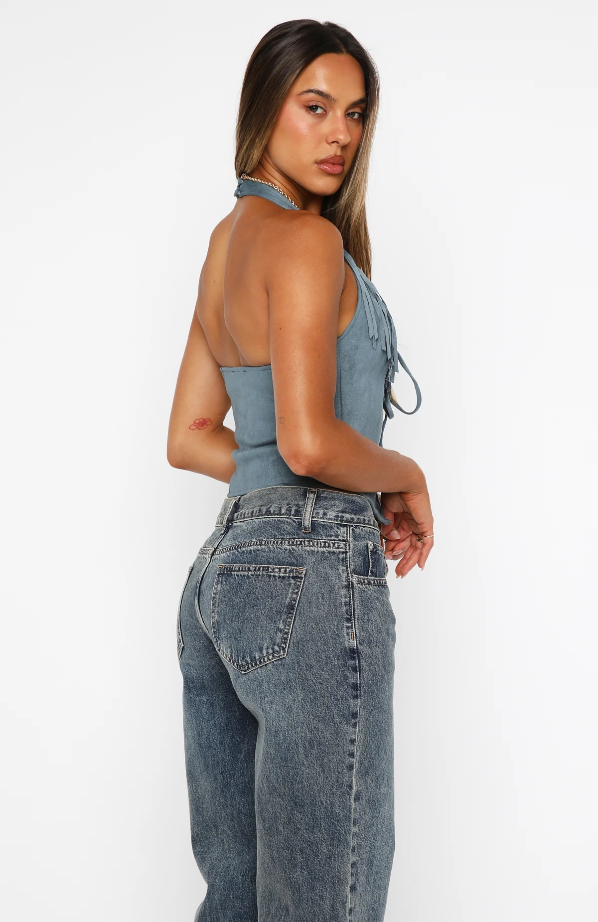 Truth In The Lie Faux Suede Bustier Steel Blue - Image 4