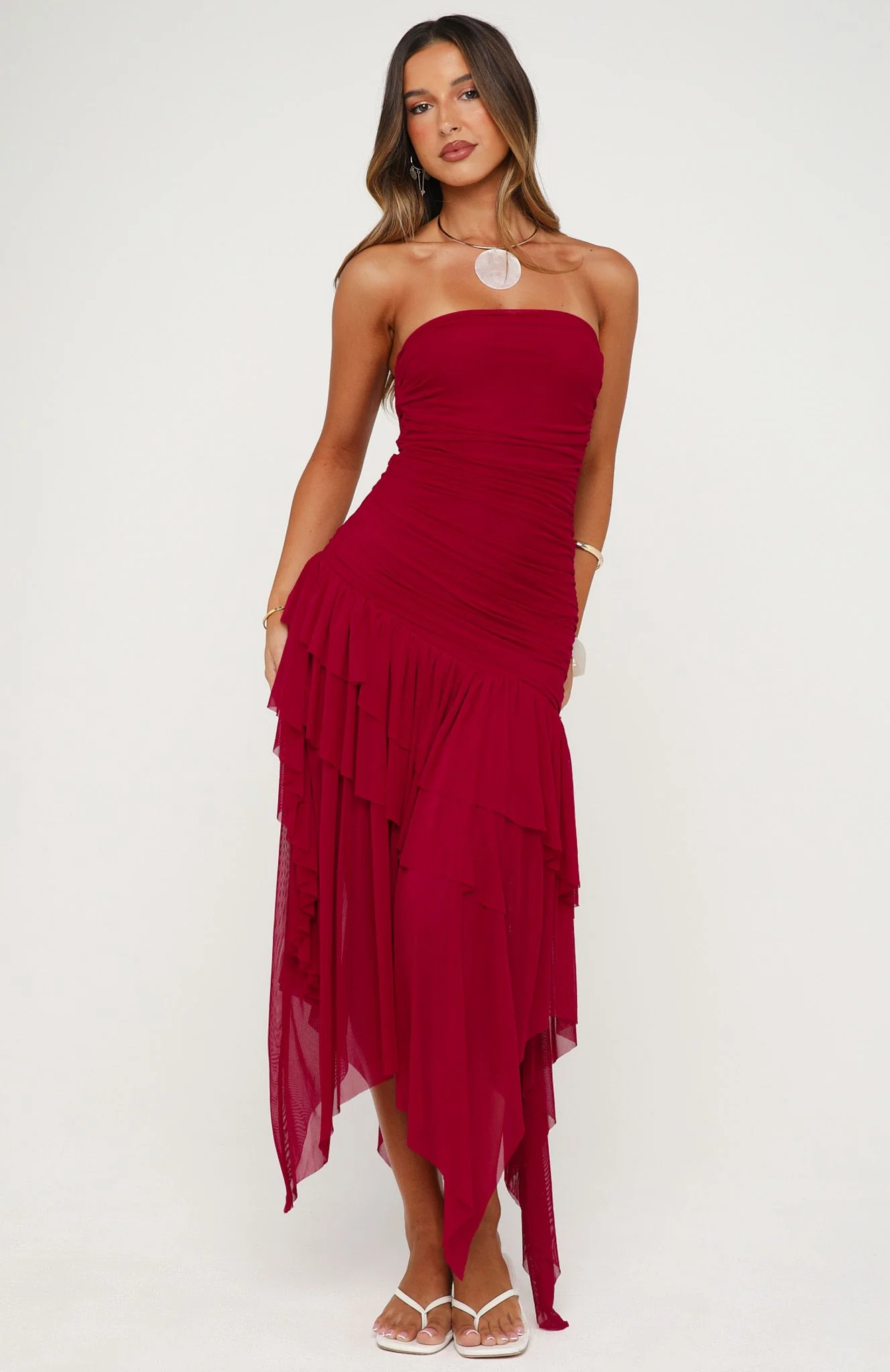 Venetian Dreams Strapless Midi Dress Dragonfruit - Image 3