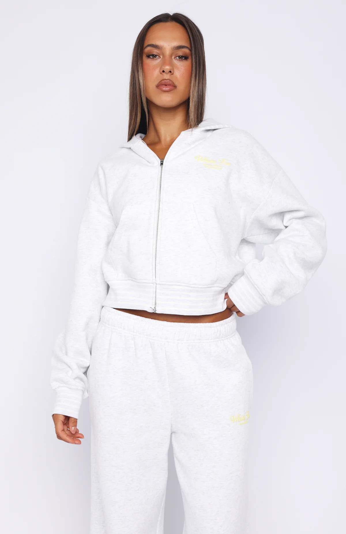 Verano Sixteen Fiorella Boxy Zip Front Hoodie Grey Marle - Image 3