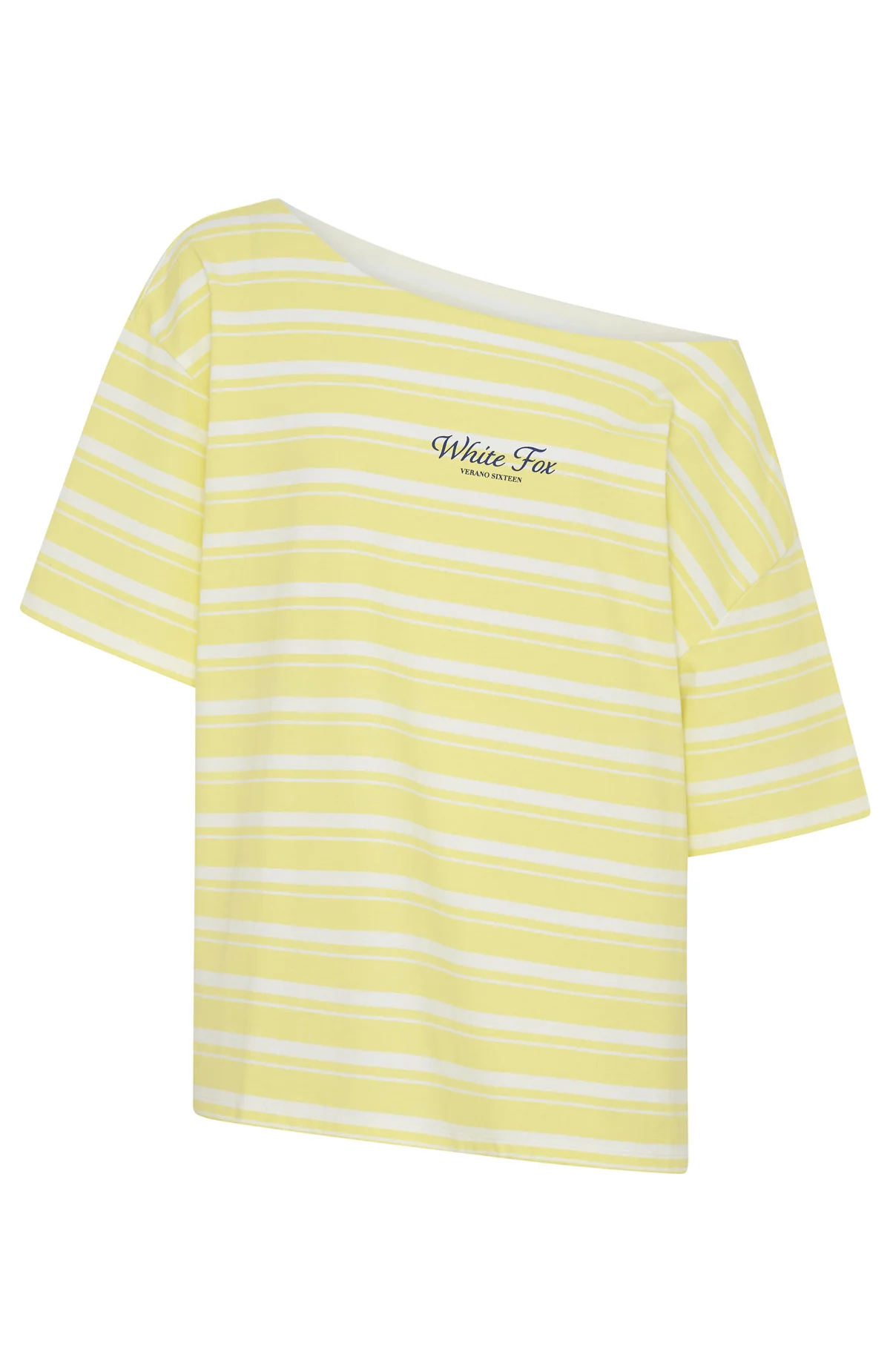 Verano Sixteen Magnolia Off Shoulder Oversized Tee Lemon/White Stripe - Image 11