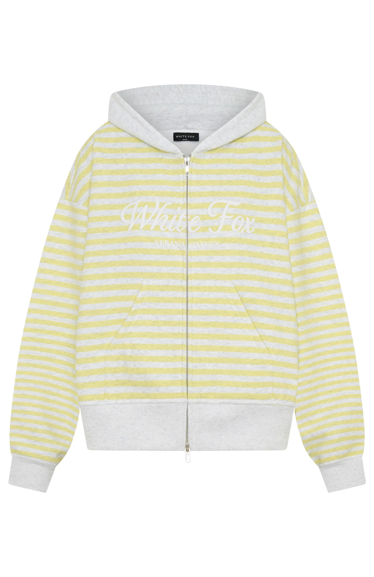 Verano Sixteen Maria Boxy Zip Front Hoodie Grey Marle/Lemon Stripe - Image 10