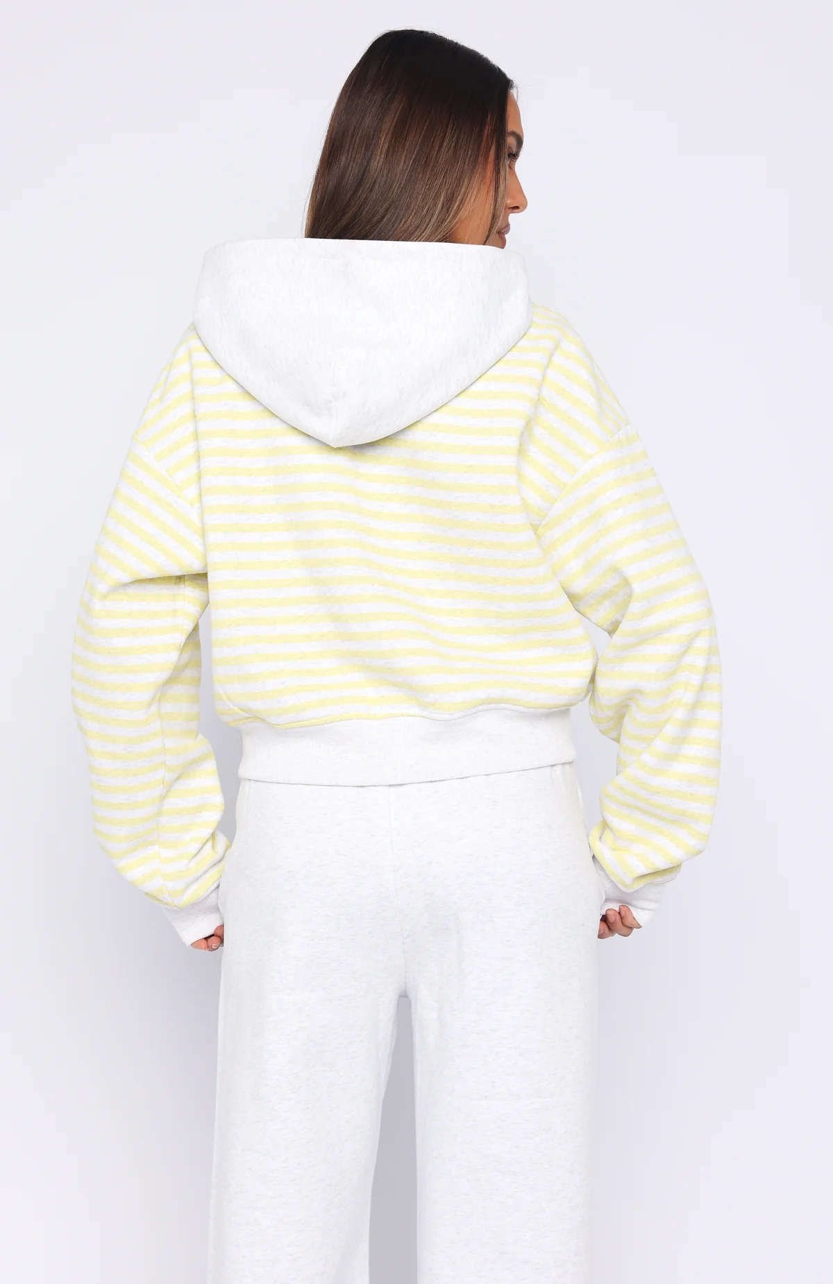 Verano Sixteen Maria Boxy Zip Front Hoodie Grey Marle/Lemon Stripe - Image 6