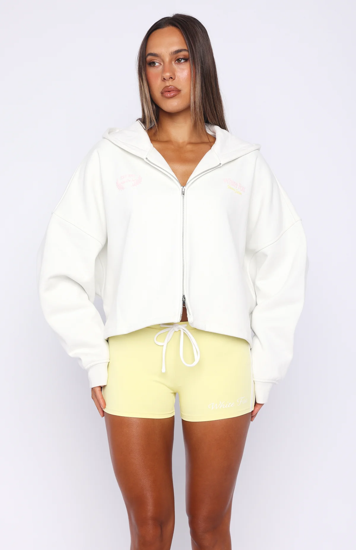 Verano Sixteen Viola Oversized Slouch Zip Front Hoodie White - Image 3
