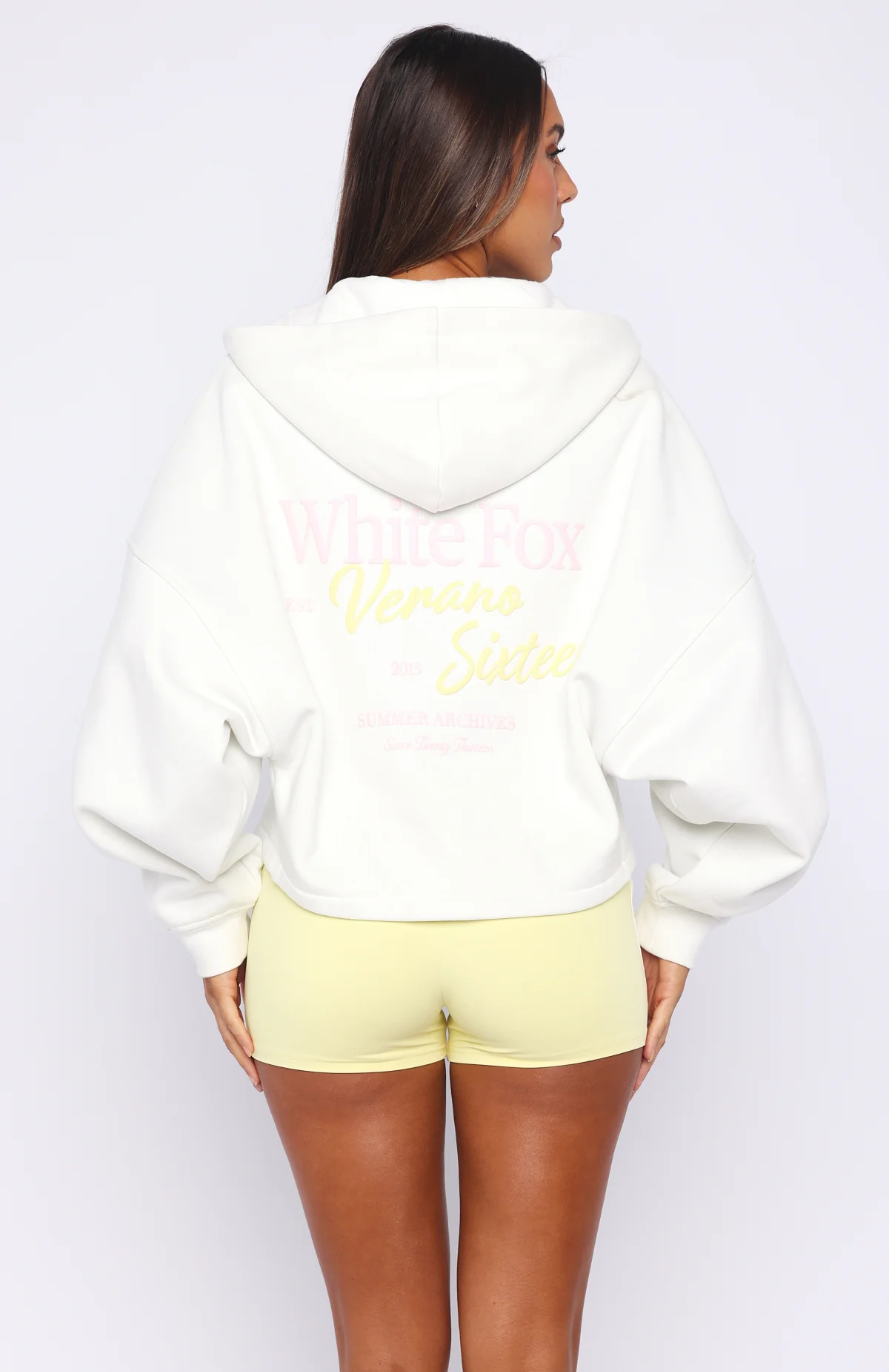Verano Sixteen Viola Oversized Slouch Zip Front Hoodie White - Image 5