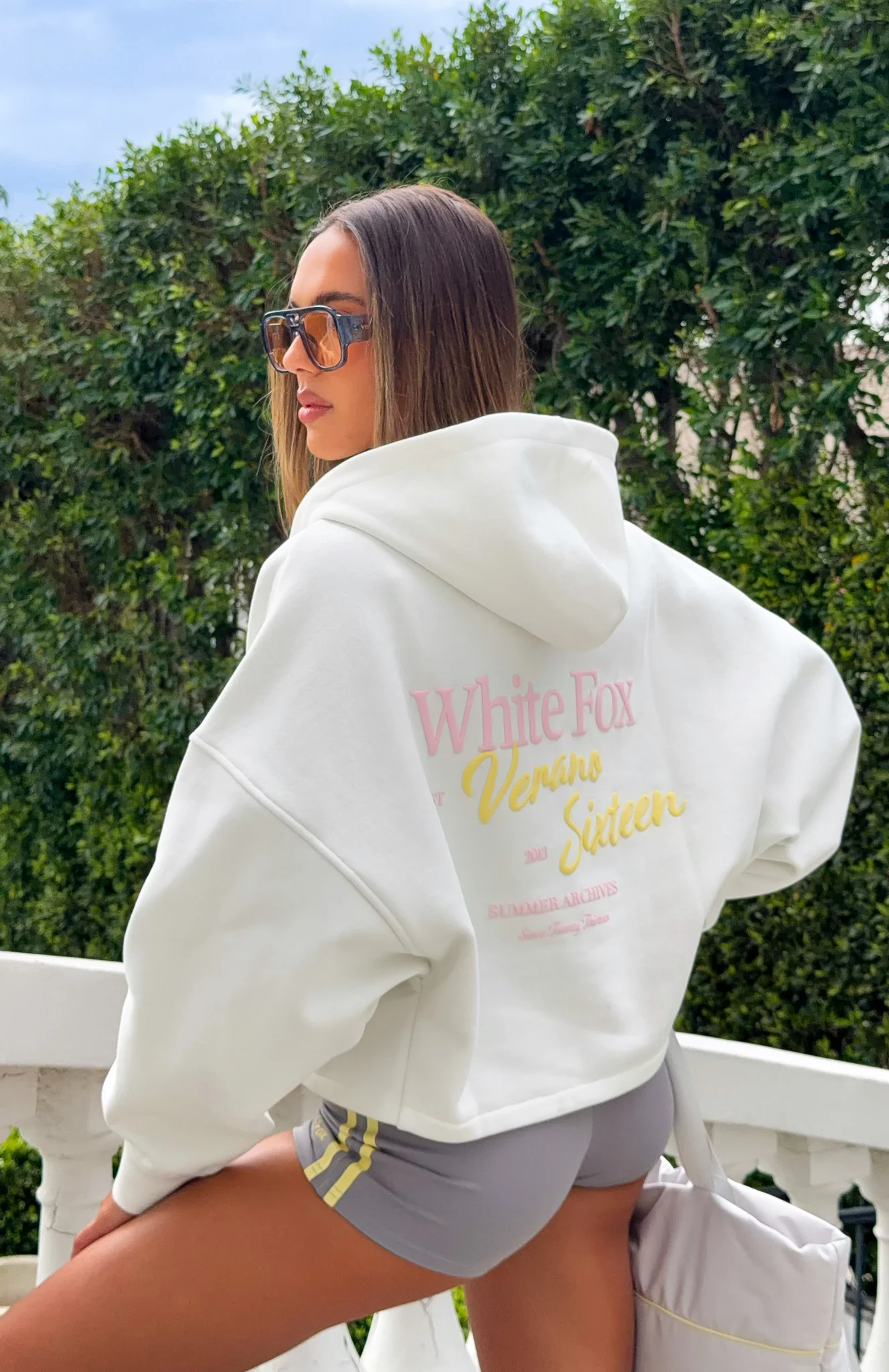 Verano Sixteen Viola Oversized Slouch Zip Front Hoodie White - Image 6