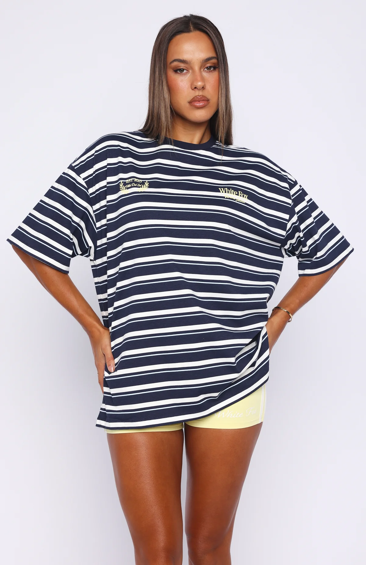 Verano Sixteen Viola Oversized Tee Navy Stripe - Image 2