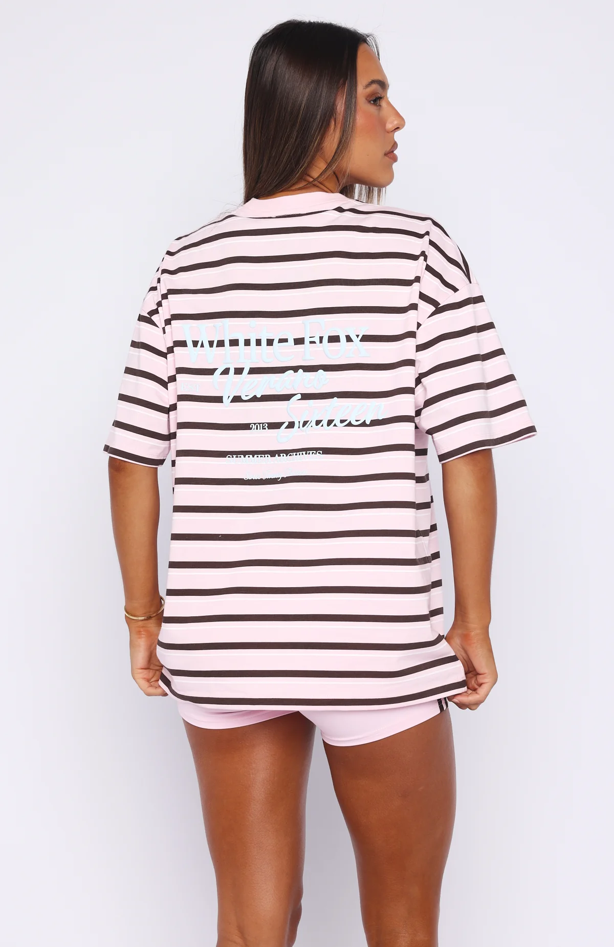 Verano Sixteen Viola Oversized Tee Pink Stripe - Image 4
