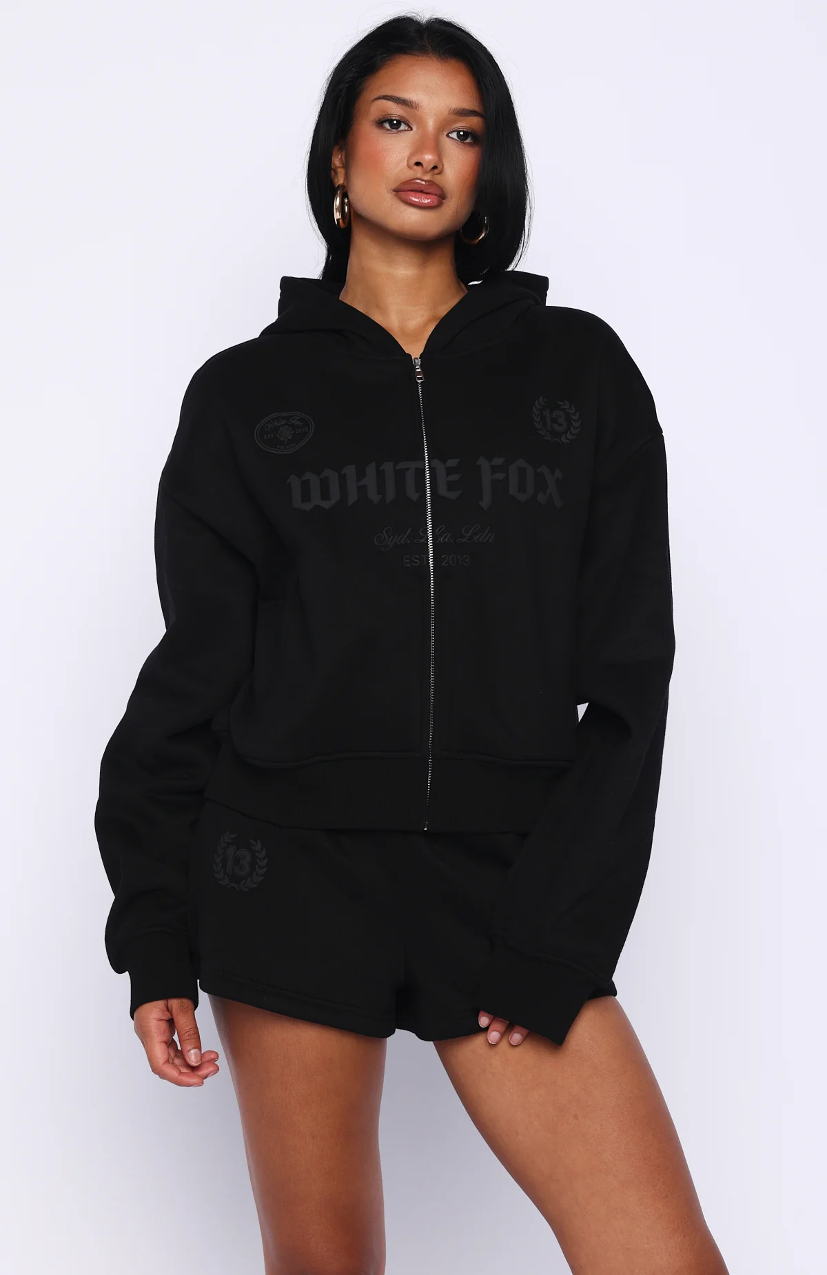 Vibe Too High Boxy Zip Front Hoodie Black - Image 2