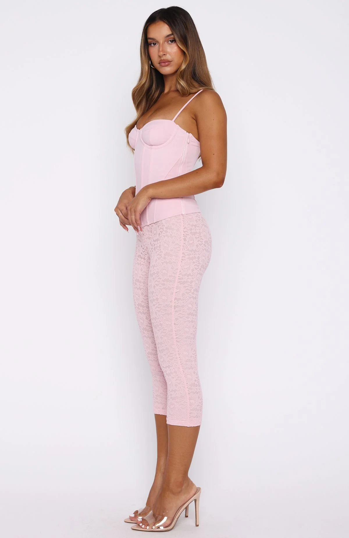 Vibe With Me Lace Capri Pants Baby Pink - Image 3