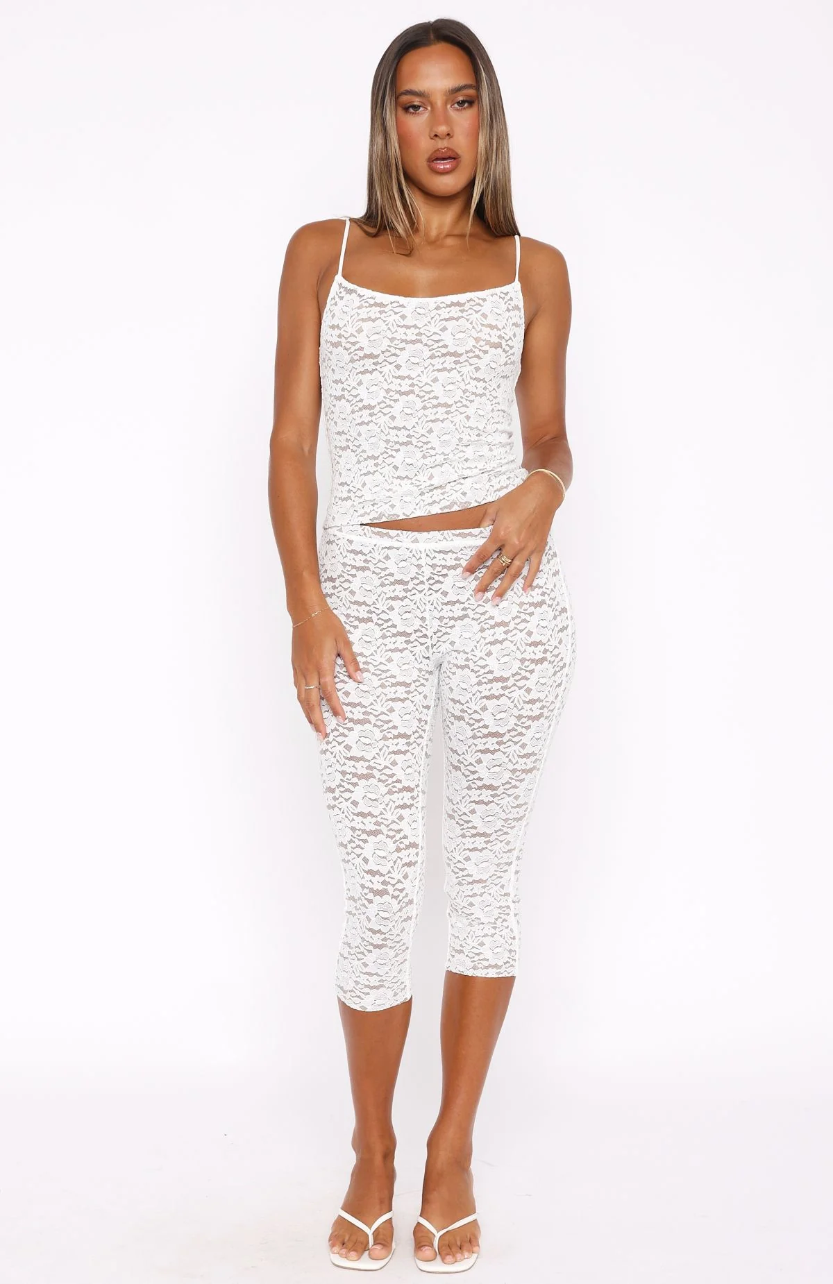 Vibe With Me Lace Capri Pants White - Image 2