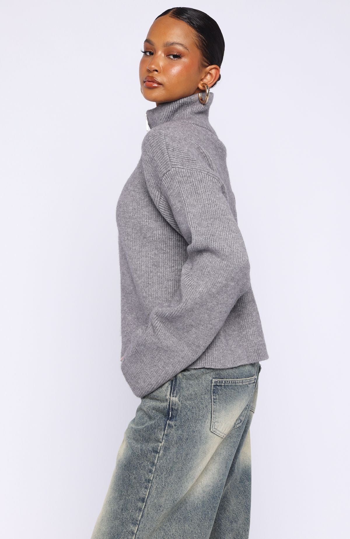 Violetta Zip Knit Cardigan Smokey Grey - Image 3