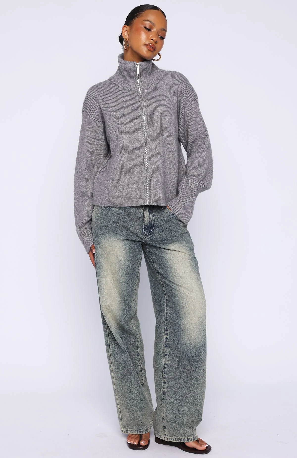 Violetta Zip Knit Cardigan Smokey Grey - Image 5