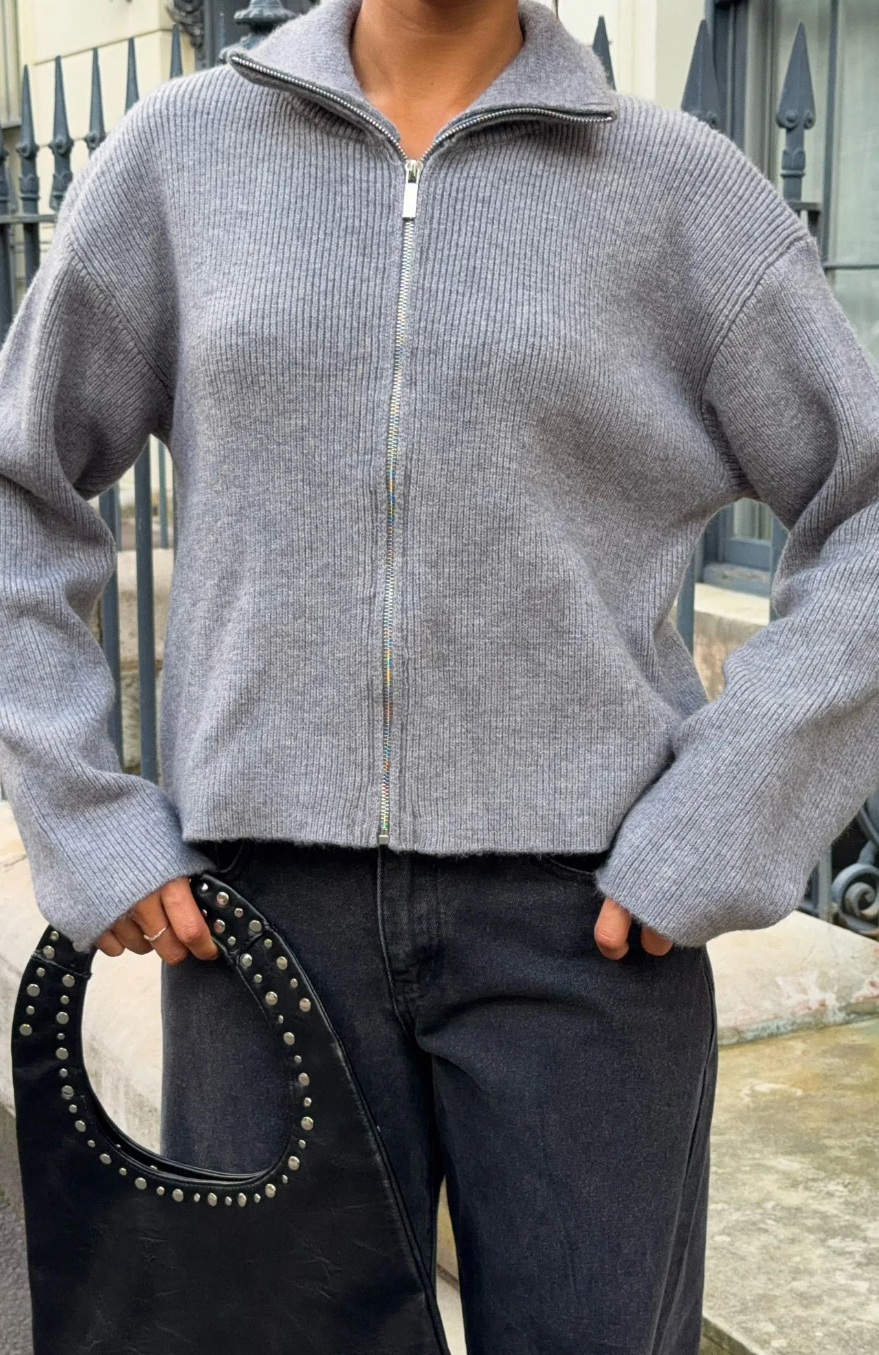 Violetta Zip Knit Cardigan Smokey Grey - Image 6