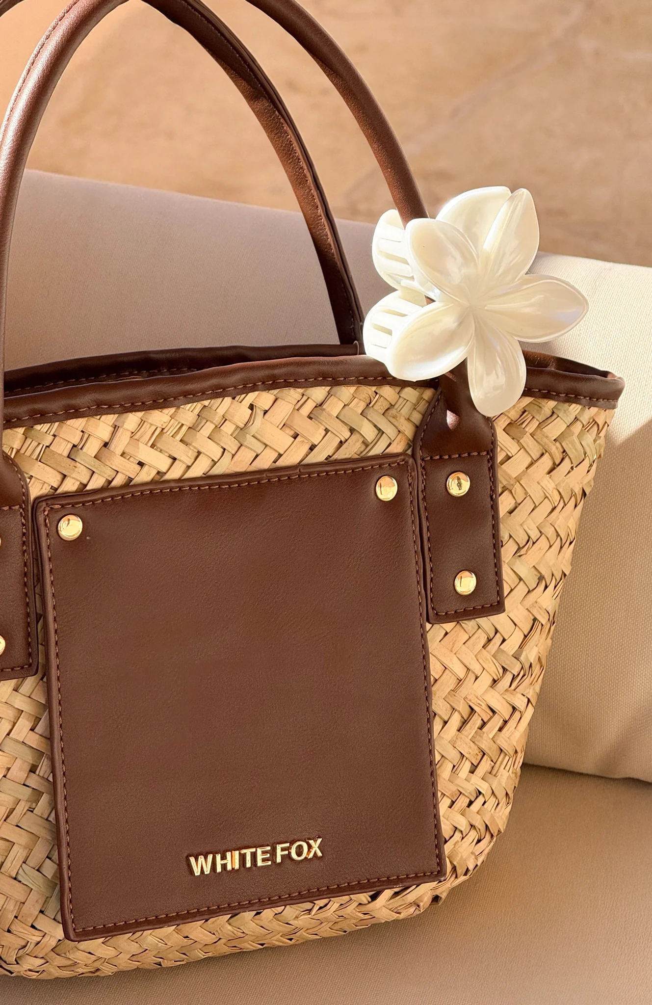 Vivienne Straw Top Handle Bag Chocolate - Image 2