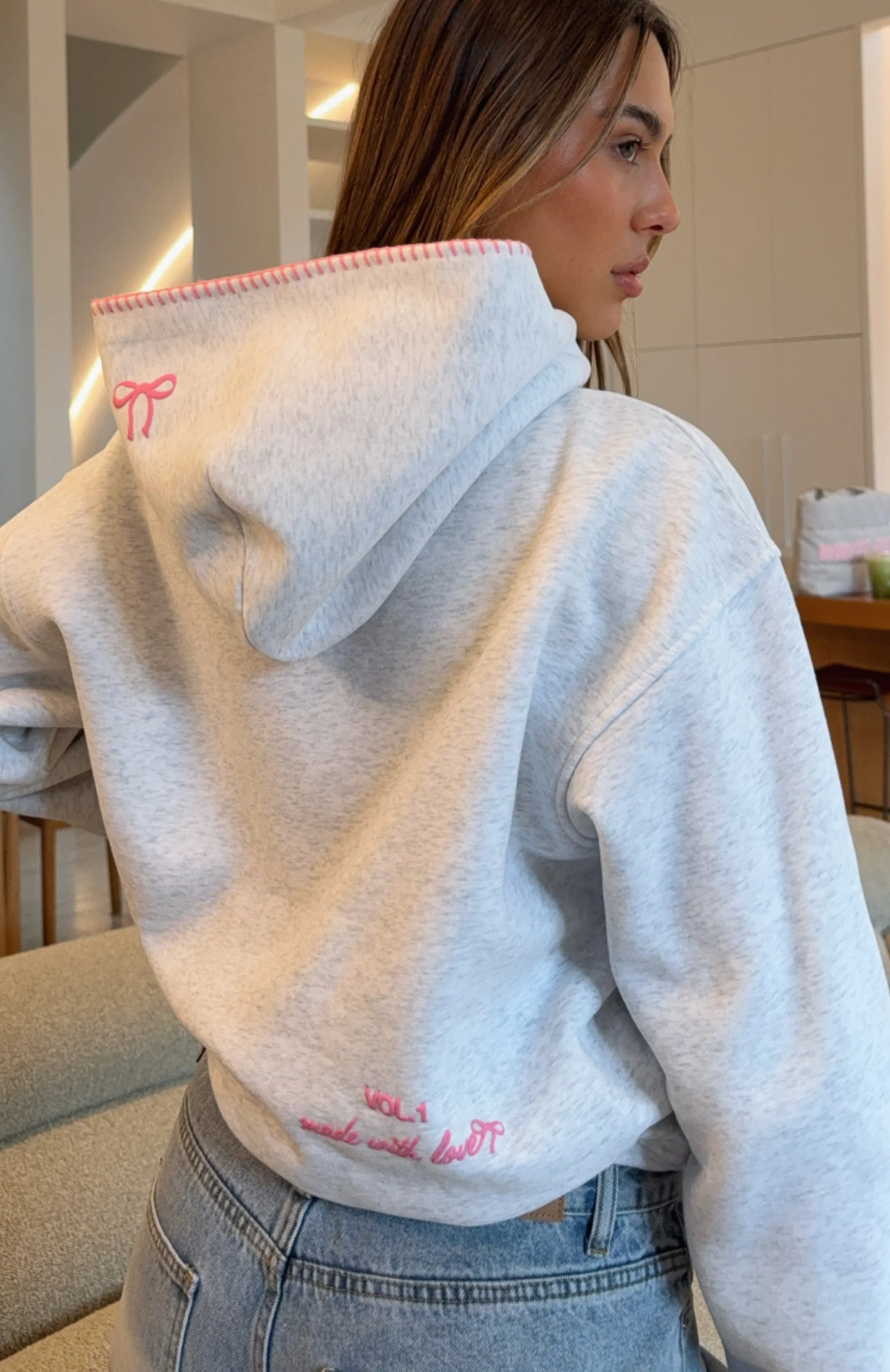 Vol. 1 Front Graphic Oversized Hoodie Grey Marle - Image 2