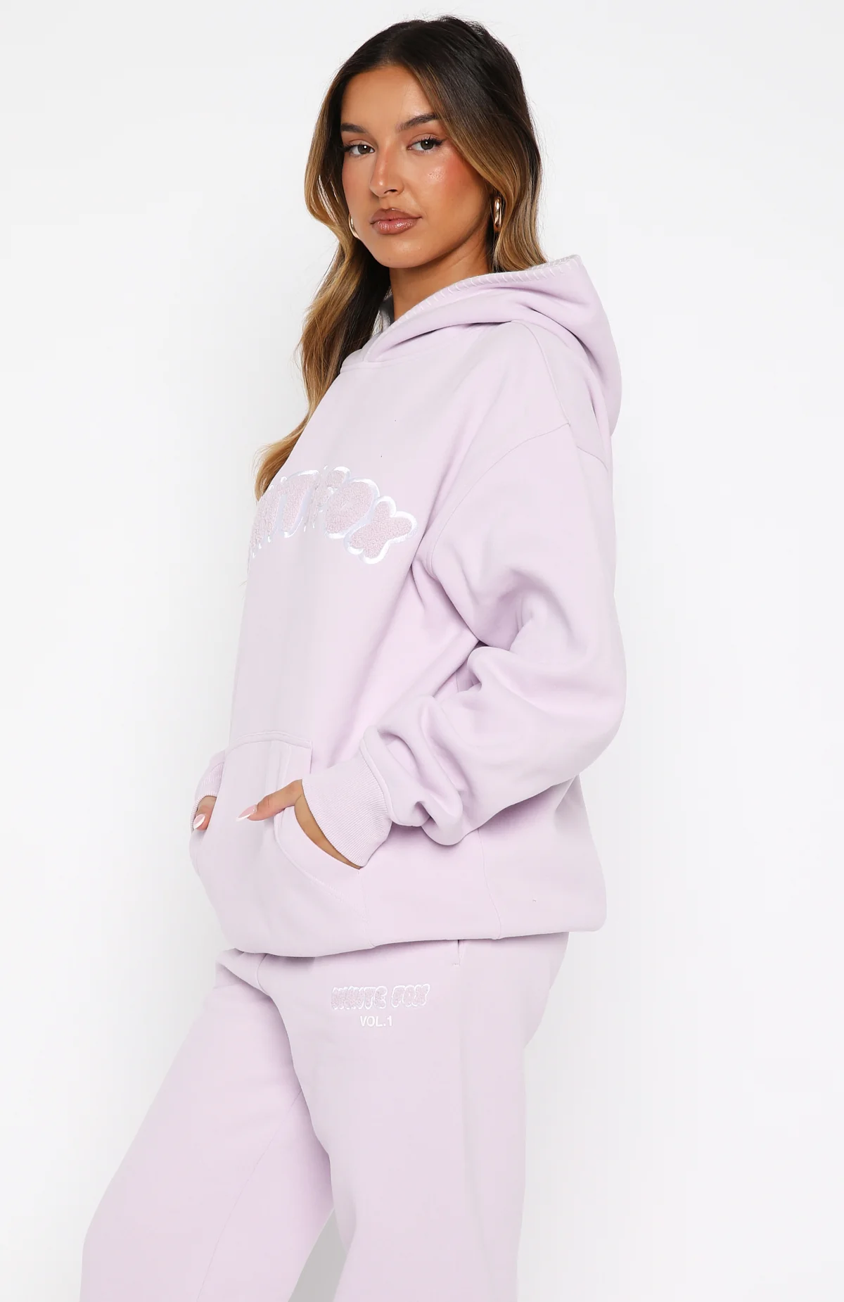 Vol. 1 Front Graphic Oversized Hoodie Lilac - Image 3
