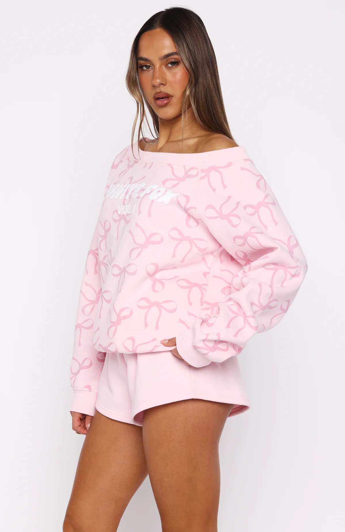 Vol. 1 Off Shoulder Printed Sweater Posy Bow - Image 3