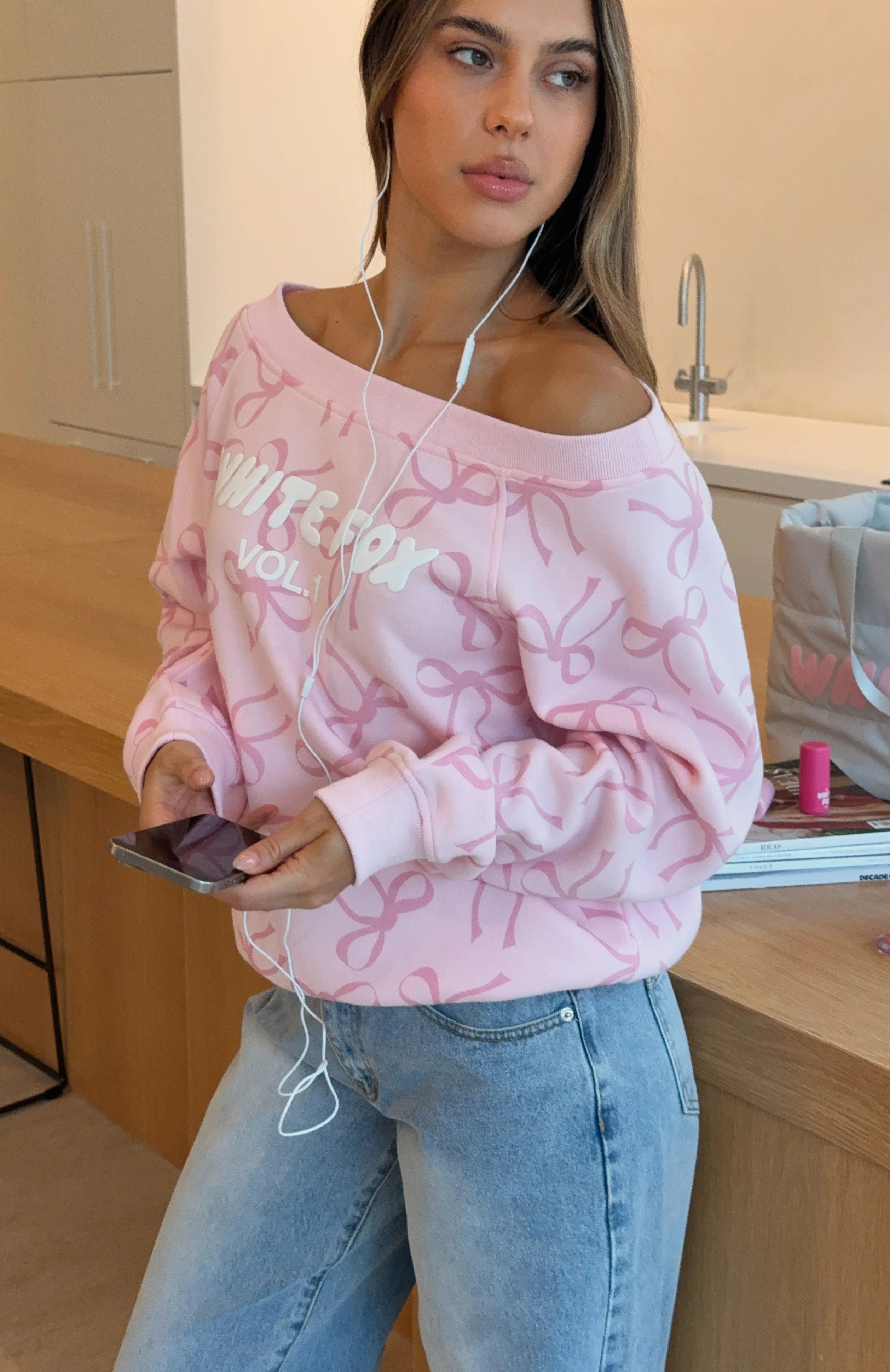 Vol. 1 Off Shoulder Printed Sweater Posy Bow - Image 7
