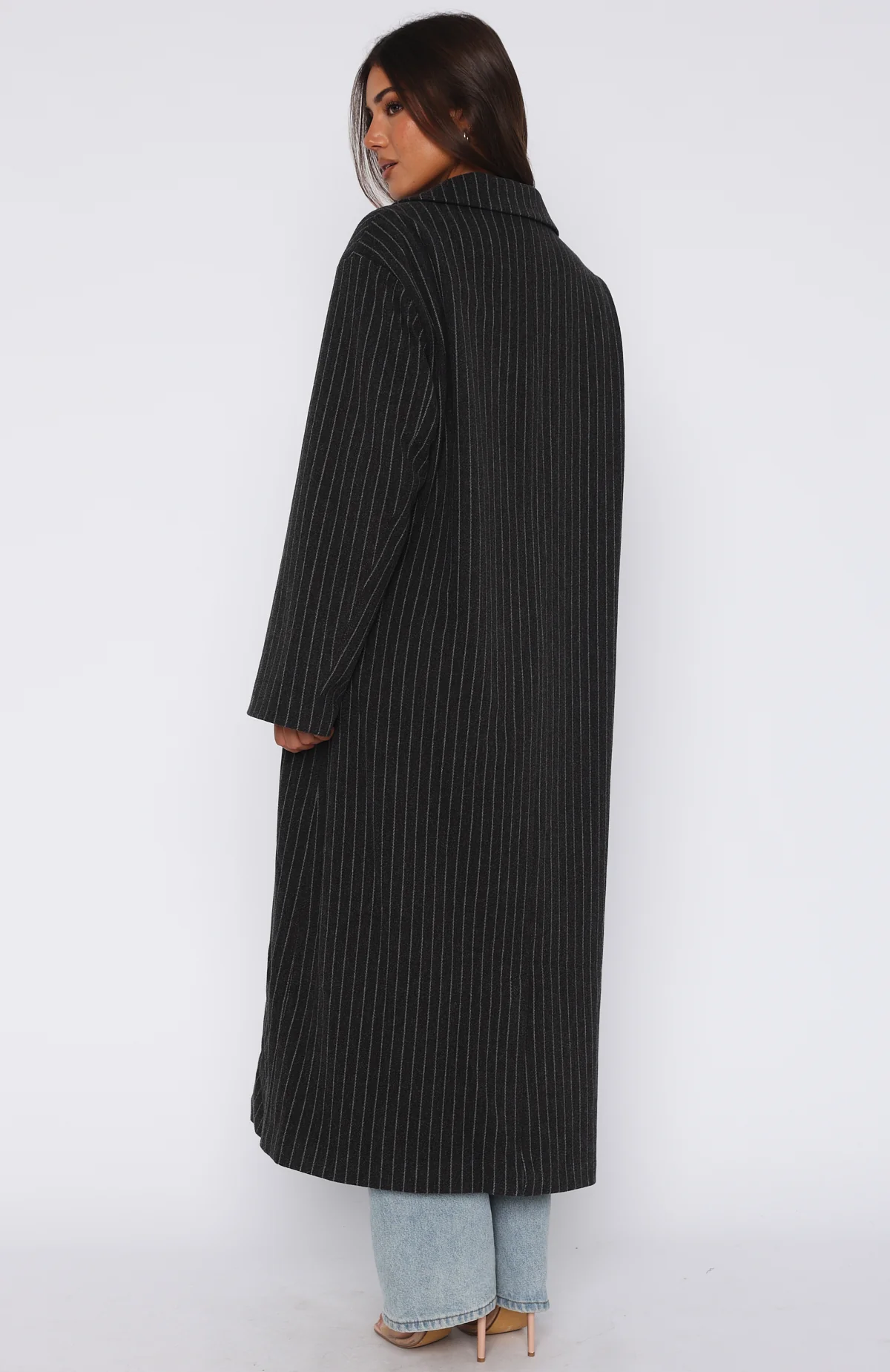Walk By Me Oversized Coat Charcoal Pinstripe - Image 4
