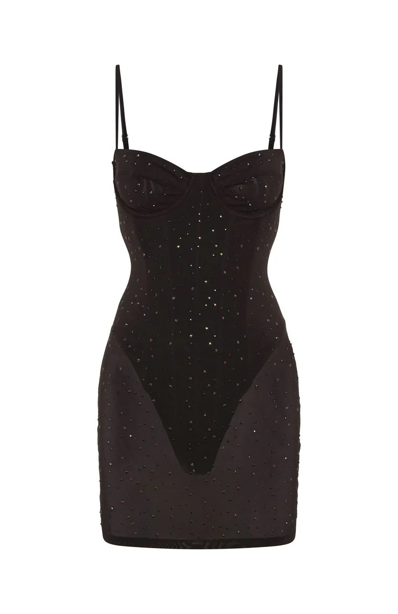 Want To Party Embellished Mini Dress Chocolate - Image 7