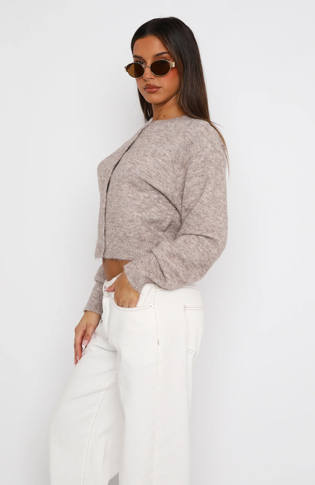 Warm Whispers Knit Cardigan Taupe - Image 3