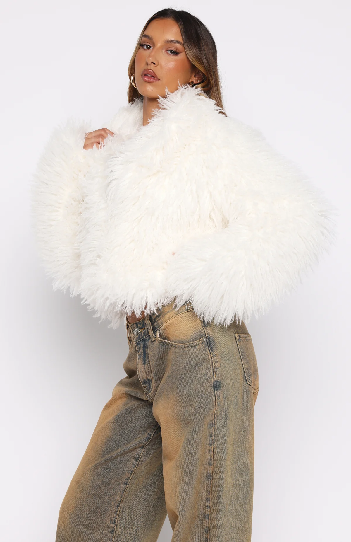 Weekend Away Fur Jacket Cream - Image 3